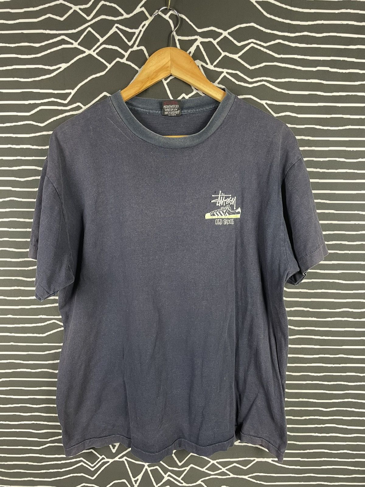 image of Distressed Denim x Stussy True Vintagesunfaded Stussy Old Skool Single Stitch Tee in Black/Blue (Si