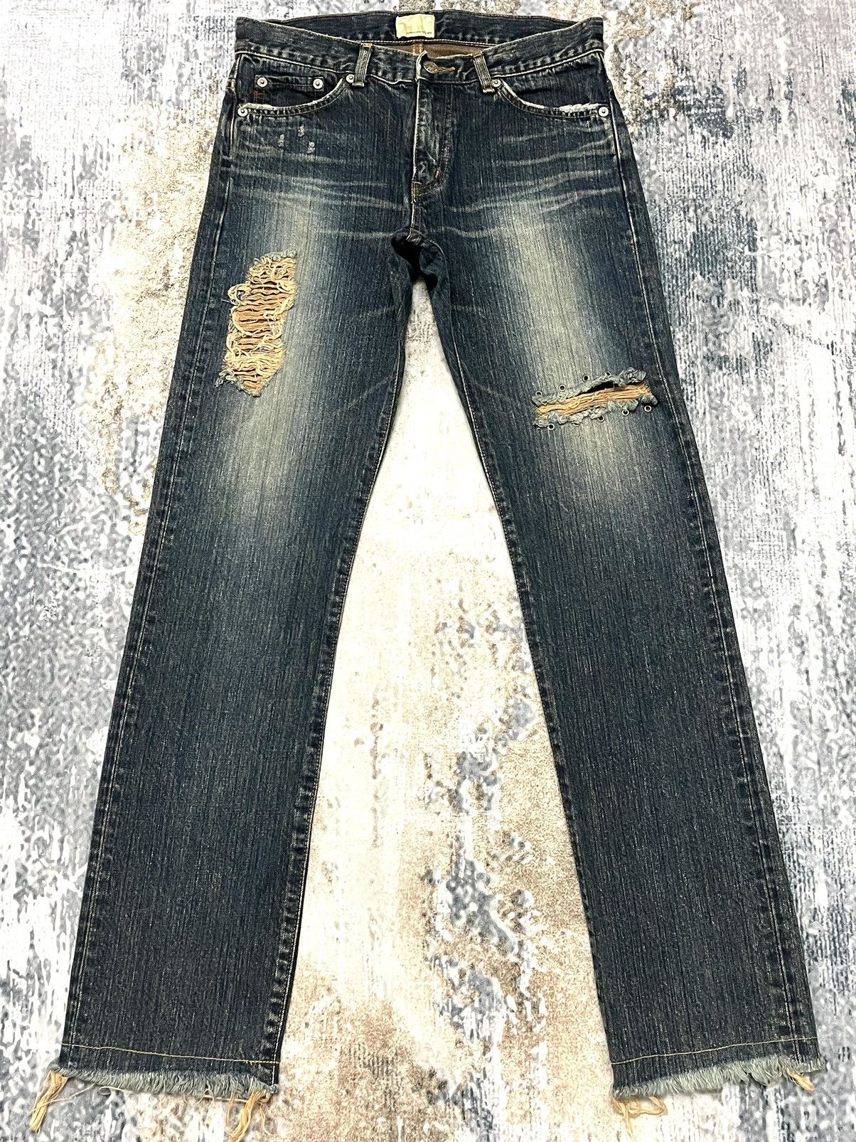 image of Distressed Denim Japanase Brand Regular Cut in Black/Blue/White, Men's (Size 29)