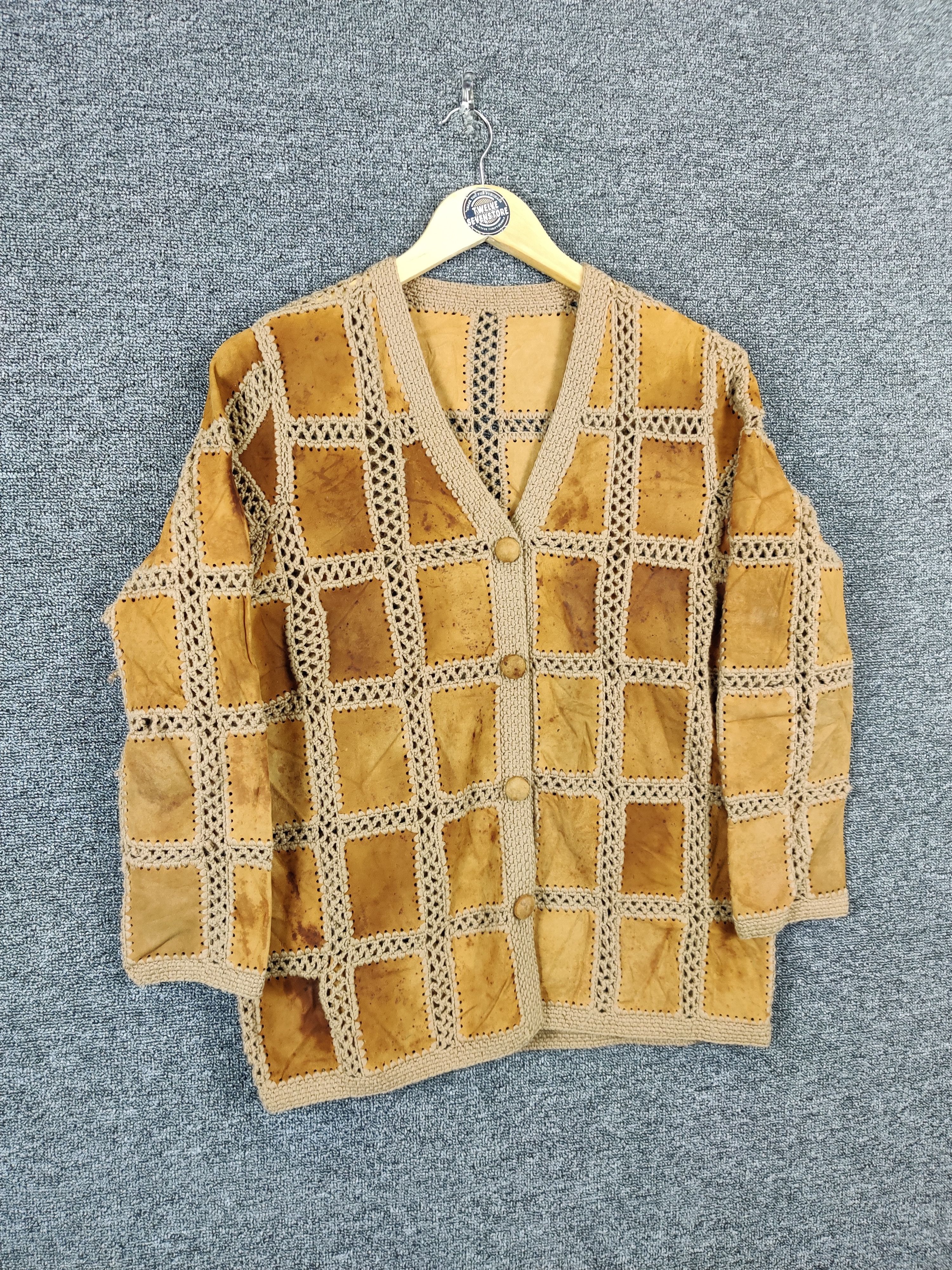 Genuine Leather Vintage Patchwork Leather Cardigan Button Ups Jacket Size US M / EU 48-50 / 2 - 9 Thumbnail