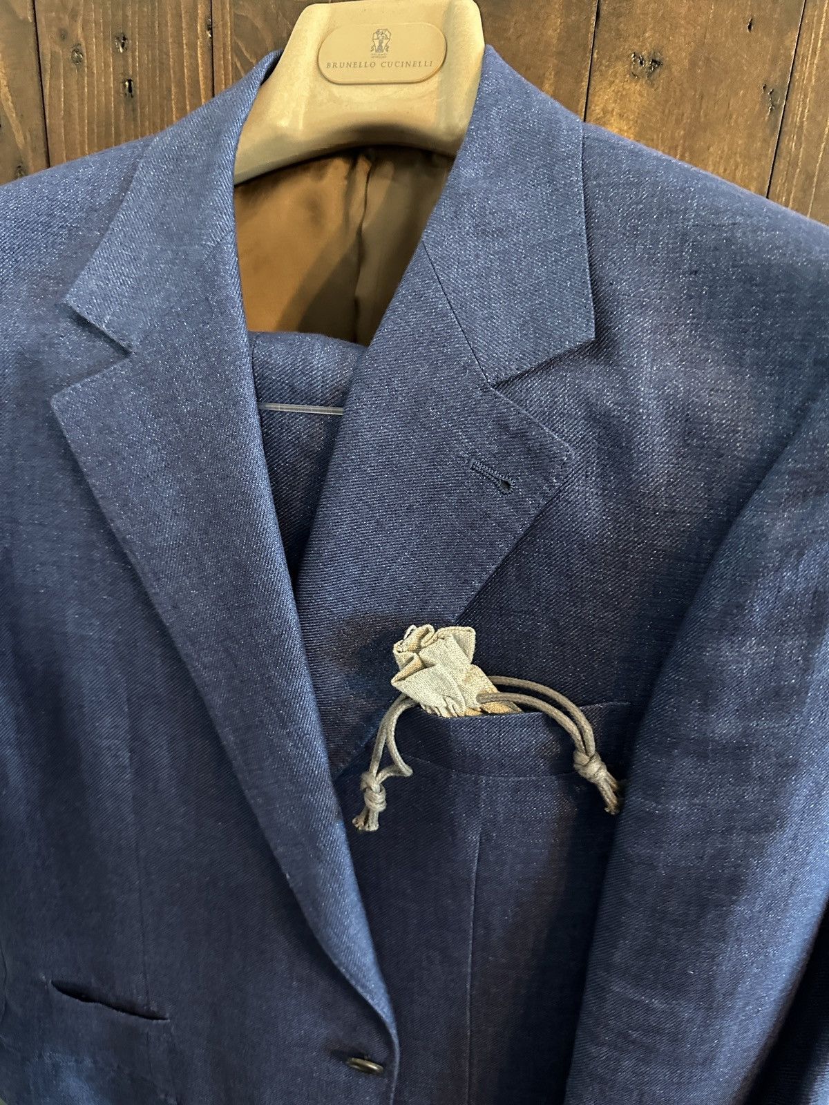 image of Indigo Blue Linen Brunello Cucinelli Summer Suit, Men's (Size 40R)