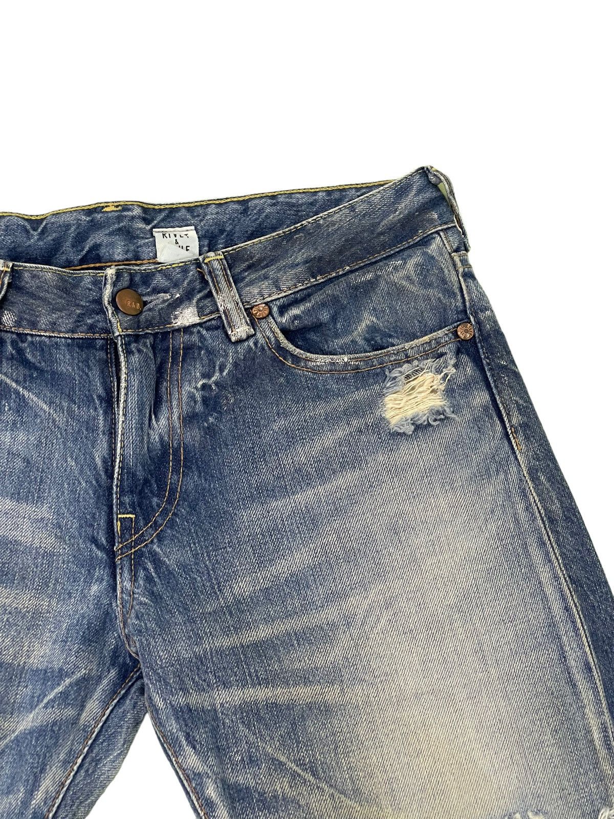 Japanese Brand Flare Jeans Rivet&Blue Japan Distress Denim Painted 5🟦2 Size US 31 - 10 Thumbnail