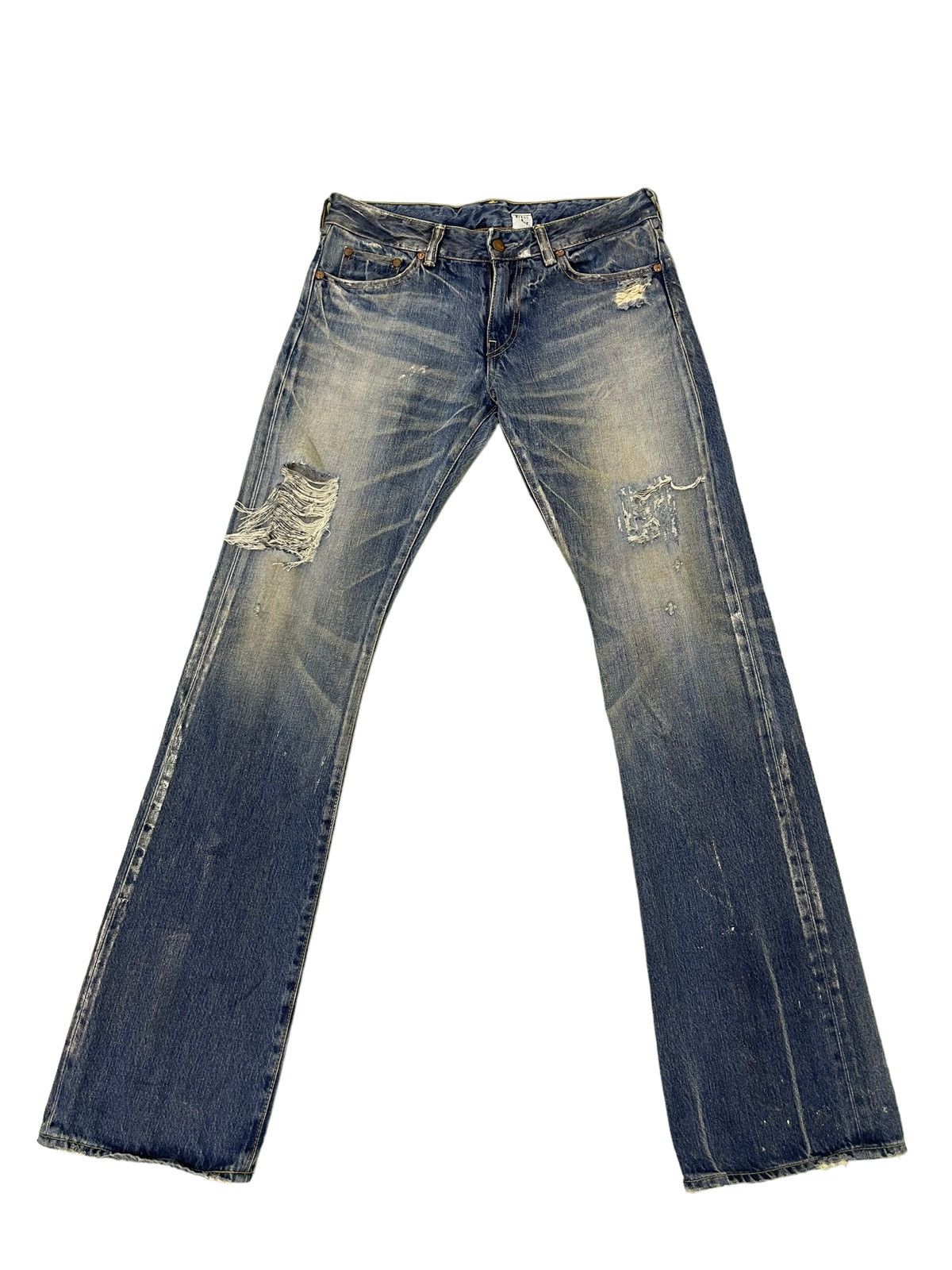 Japanese Brand Flare Jeans Rivet&Blue Japan Distress Denim Painted 5🟦2 Size US 31 - 2 Thumbnail