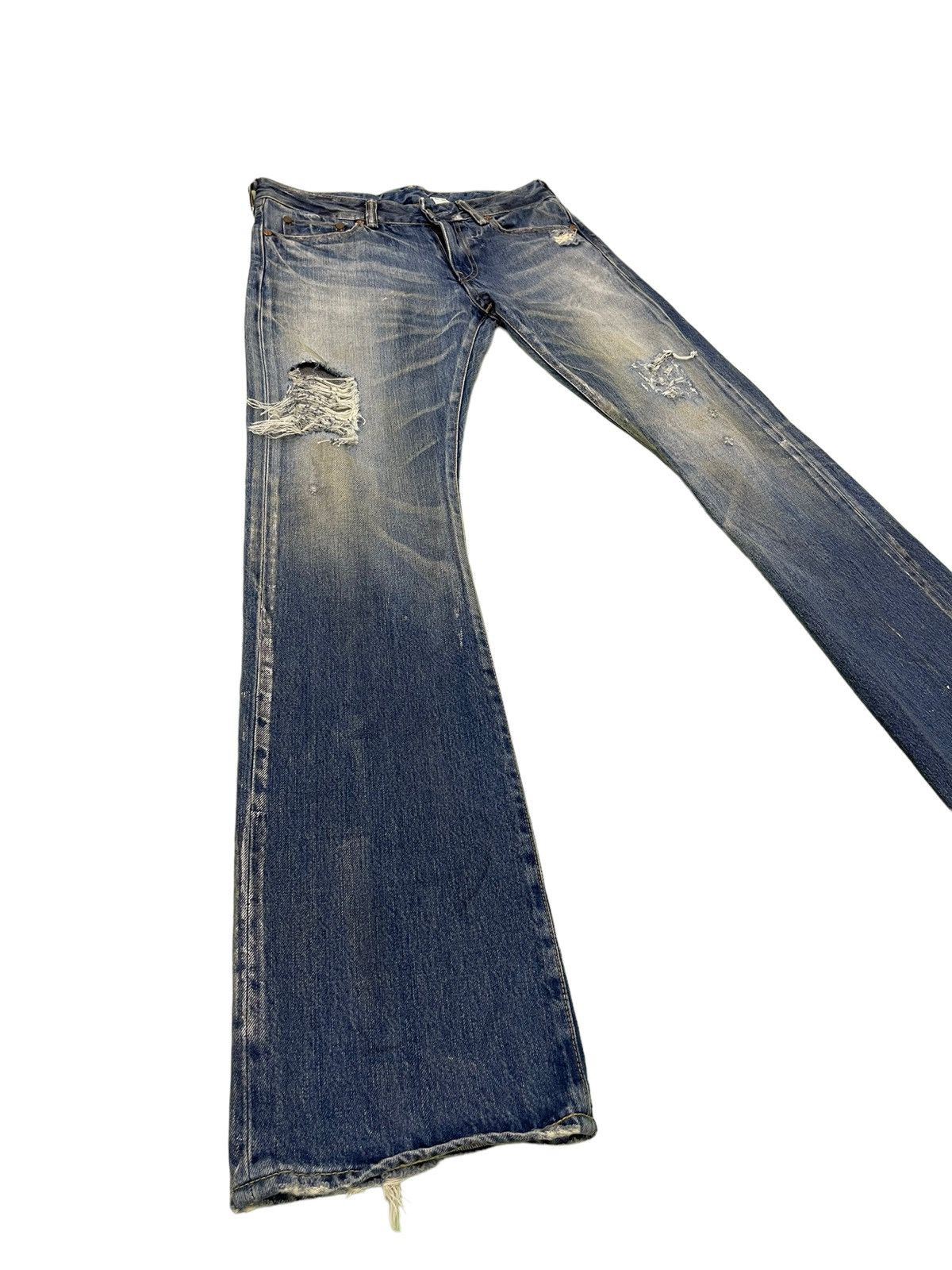 Japanese Brand Flare Jeans Rivet&Blue Japan Distress Denim Painted 5🟦2 Size US 31 - 1 Thumbnail