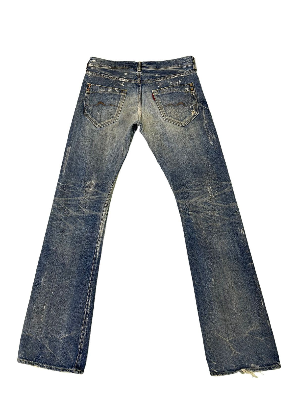 Japanese Brand Flare Jeans Rivet&Blue Japan Distress Denim Painted 5🟦2 Size US 31 - 14 Thumbnail
