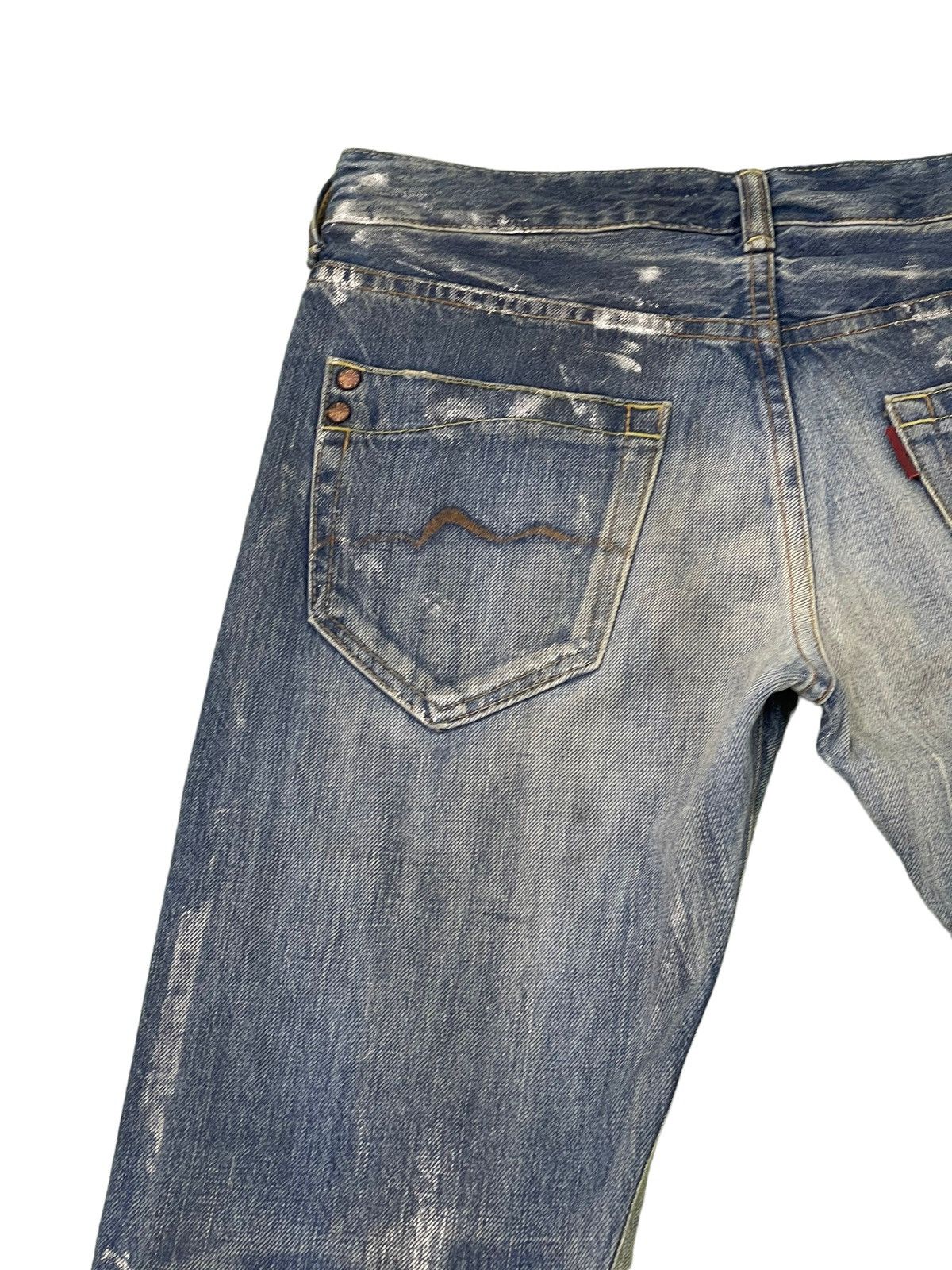 Japanese Brand Flare Jeans Rivet&Blue Japan Distress Denim Painted 5🟦2 Size US 31 - 21 Thumbnail