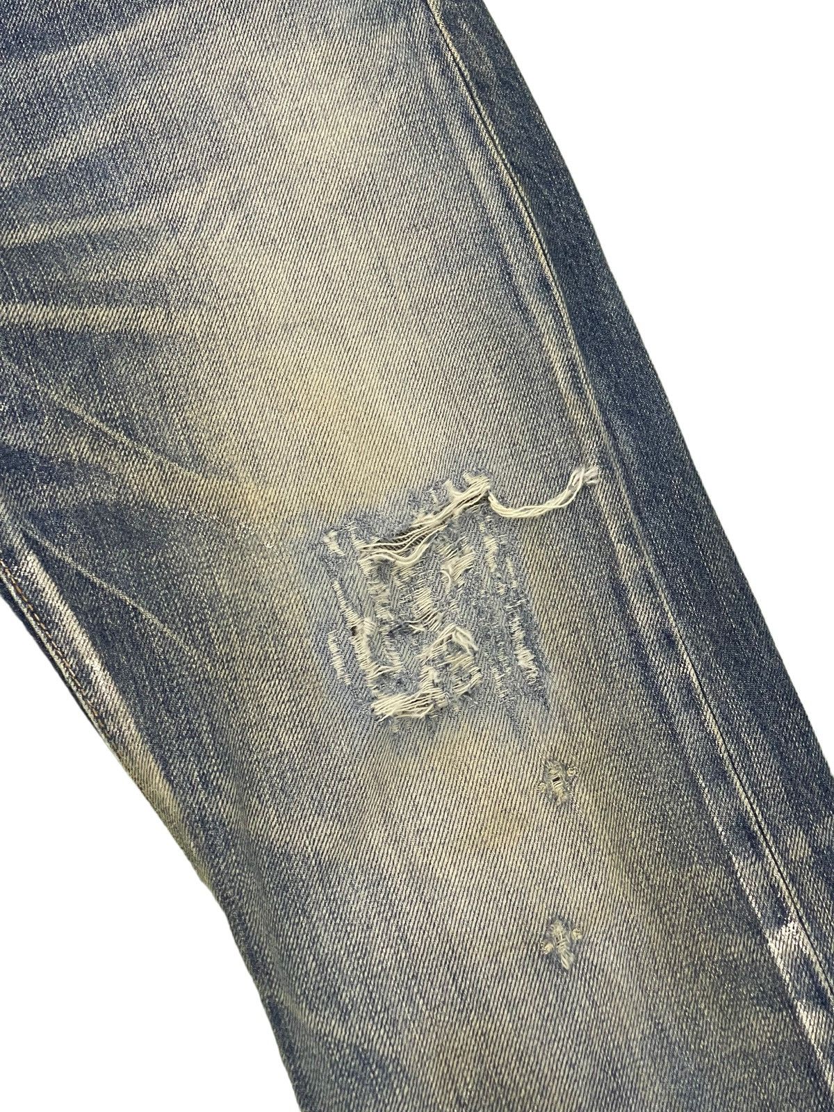 Japanese Brand Flare Jeans Rivet&Blue Japan Distress Denim Painted 5🟦2 Size US 31 - 9 Thumbnail