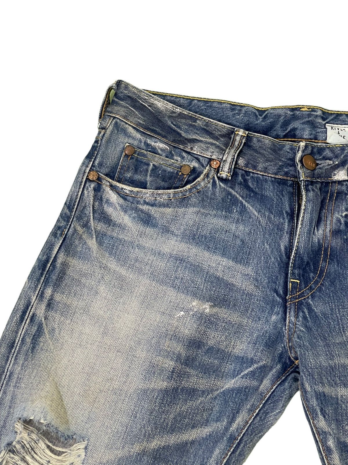 Japanese Brand Flare Jeans Rivet&Blue Japan Distress Denim Painted 5🟦2 Size US 31 - 11 Thumbnail