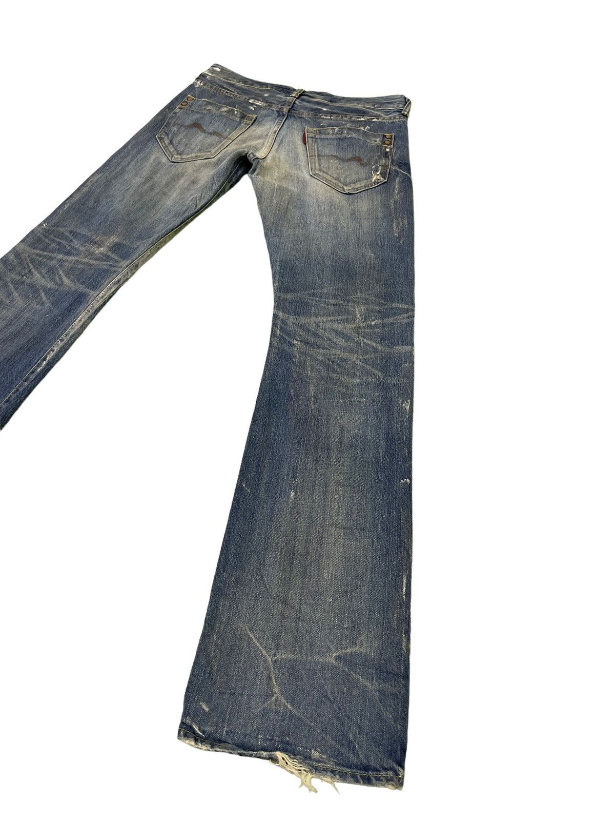 Japanese Brand Flare Jeans Rivet&Blue Japan Distress Denim Painted 5🟦2 Size US 31 - 16 Thumbnail