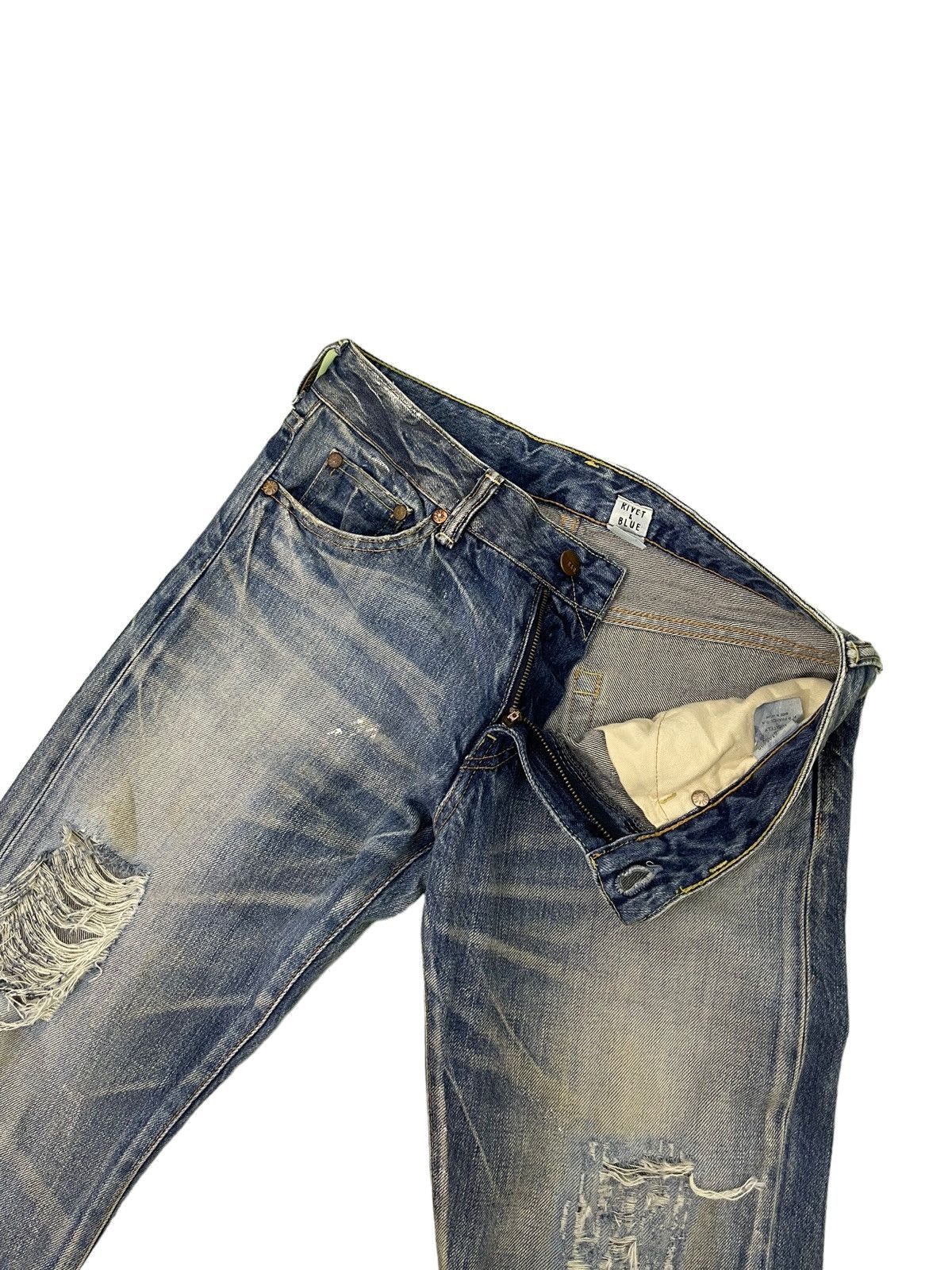 Japanese Brand Flare Jeans Rivet&Blue Japan Distress Denim Painted 5🟦2 Size US 31 - 13 Thumbnail