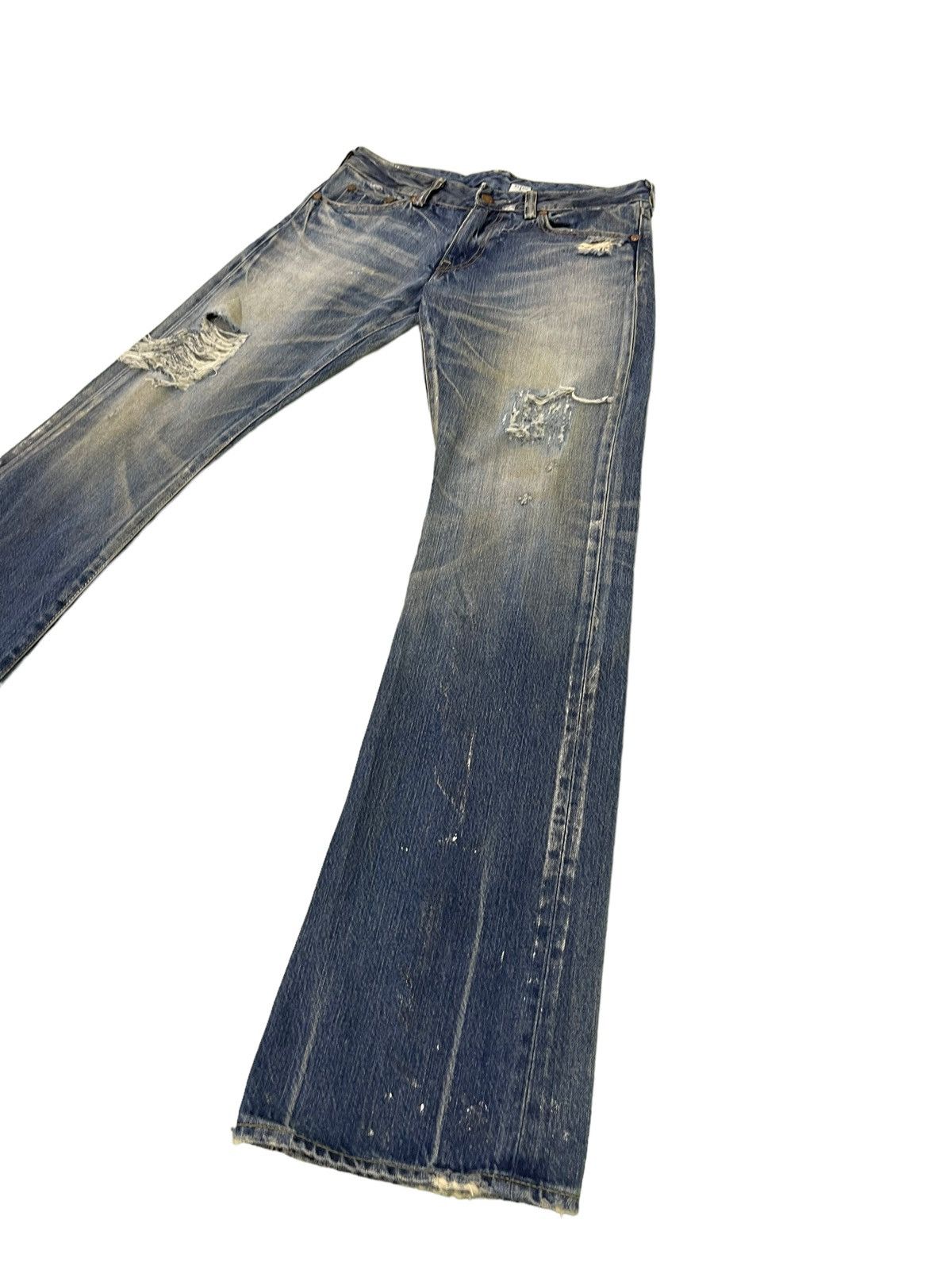 Japanese Brand Flare Jeans Rivet&Blue Japan Distress Denim Painted 5🟦2 Size US 31 - 3 Thumbnail