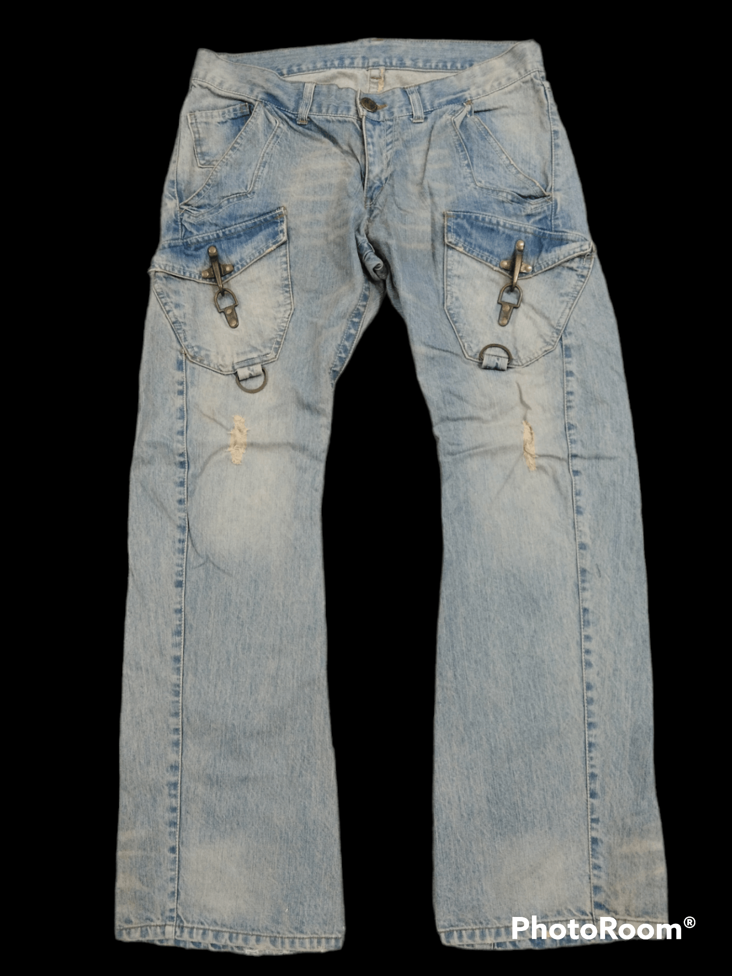 image of Avant Garde x Hype Flare Twist Sick Rattle Trap Denim Pants in Light Blues Distressed (Size 33)