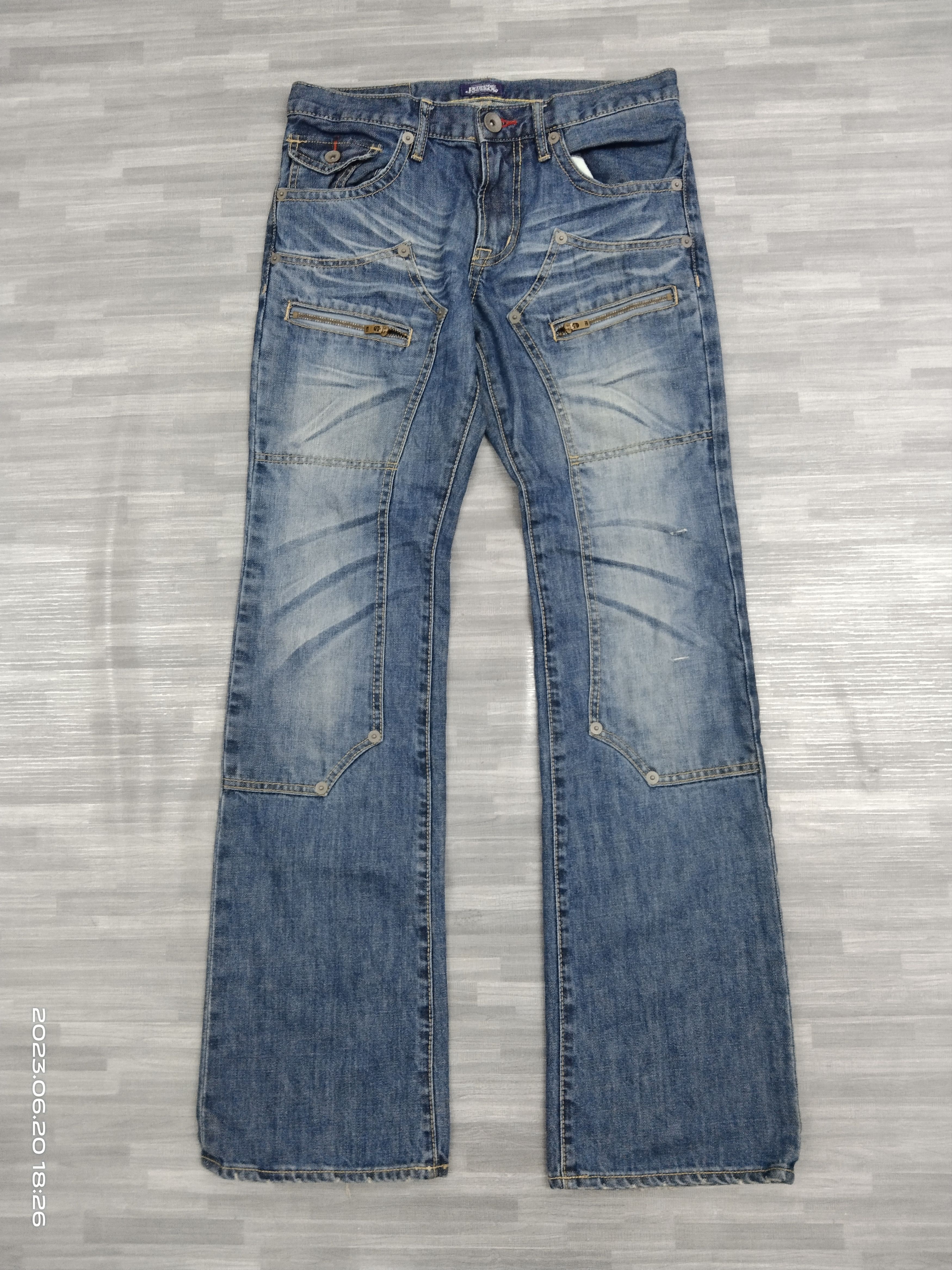 Purple Brand FLARE DOUBLE KNEE PURPLE & YELLOW DENIM Size US 30 / EU 46 - 2 Thumbnail