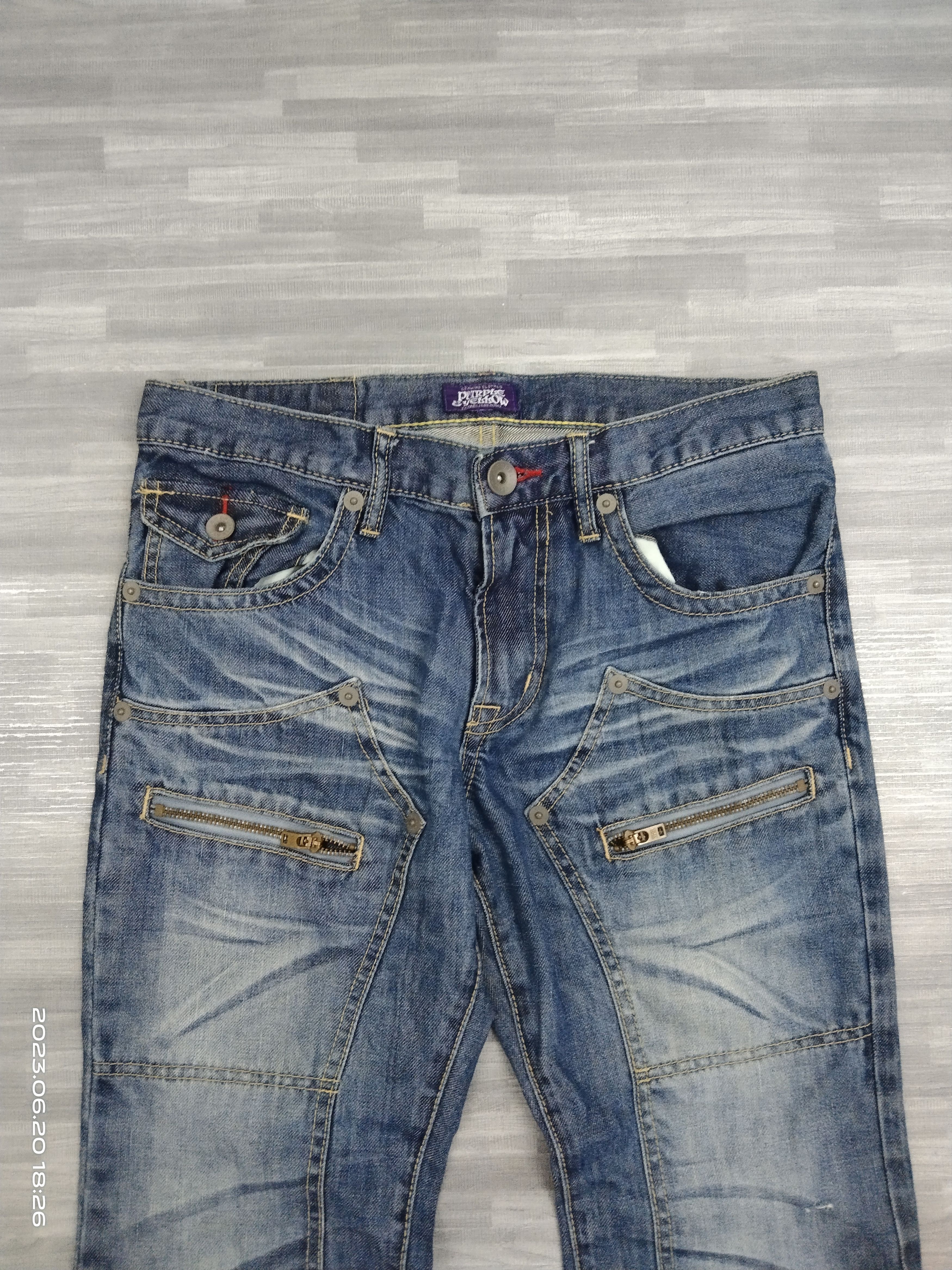 Purple Brand FLARE DOUBLE KNEE PURPLE & YELLOW DENIM Size US 30 / EU 46 - 4 Thumbnail