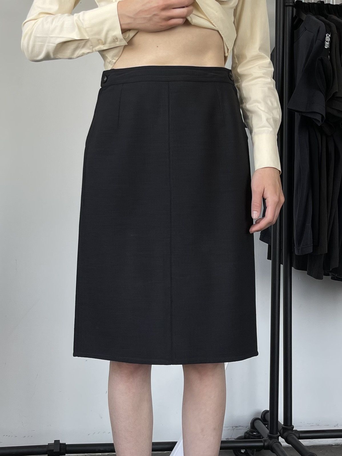 image of Hermes x Maison Margiela Wool Midi Skirt in Black, Women's (Size 26)