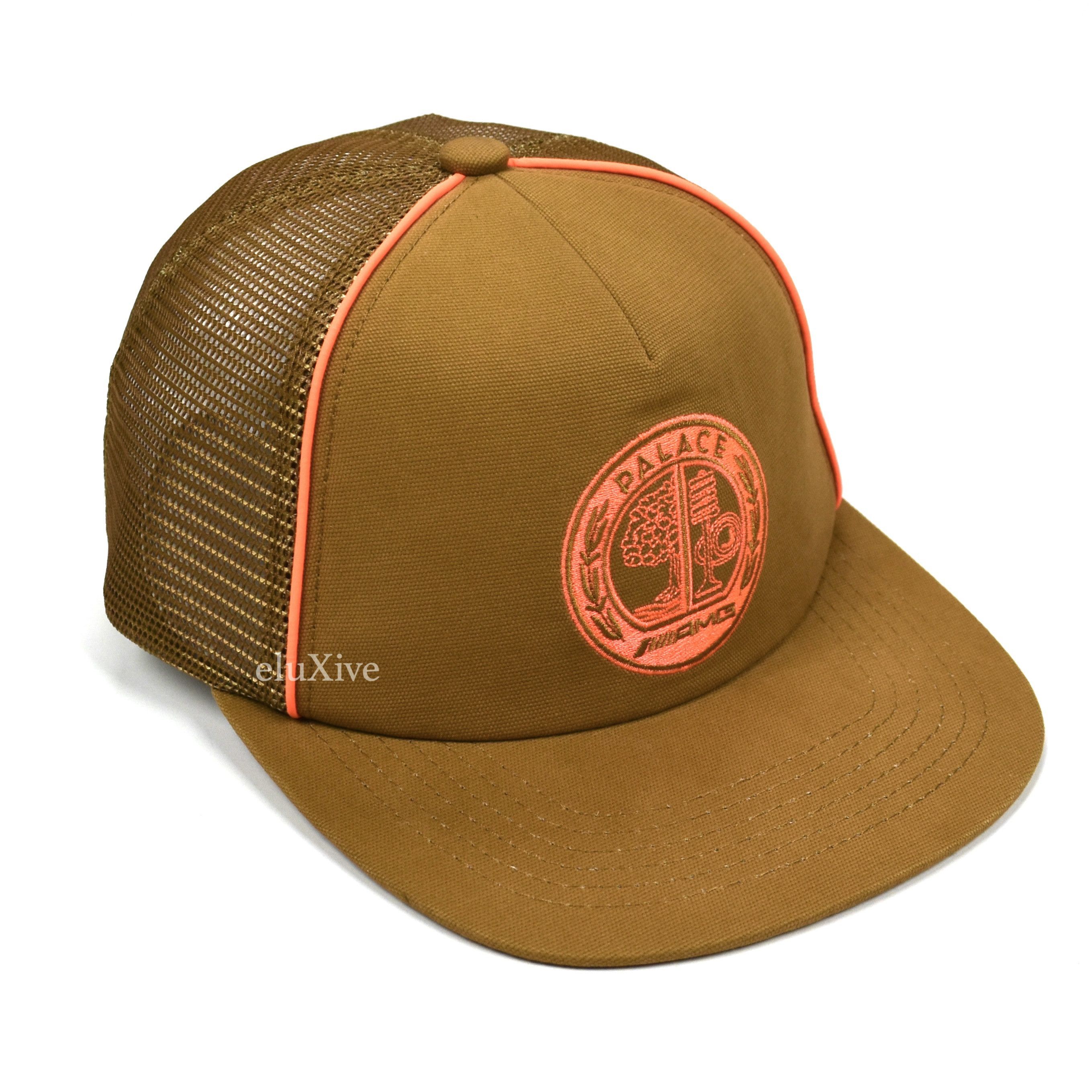 image of Palace X Amg Tan Logo Embroidered Trucker Hat Ds Ss22, Men's