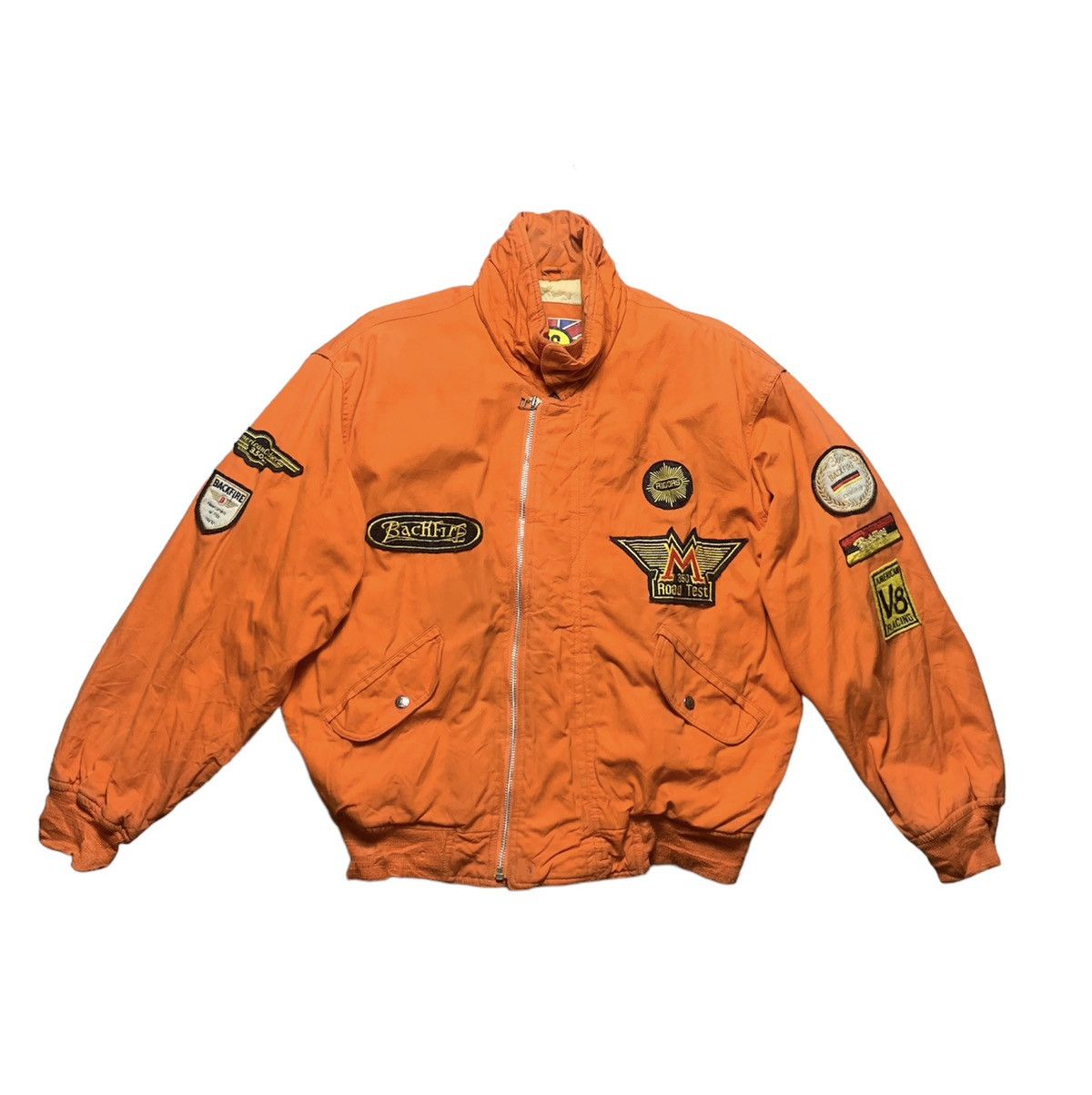 image of Archival Clothing x Bomber Jacket Vintage 80's Back Fire Patches Flight Bomber Jacket in Orange (Si