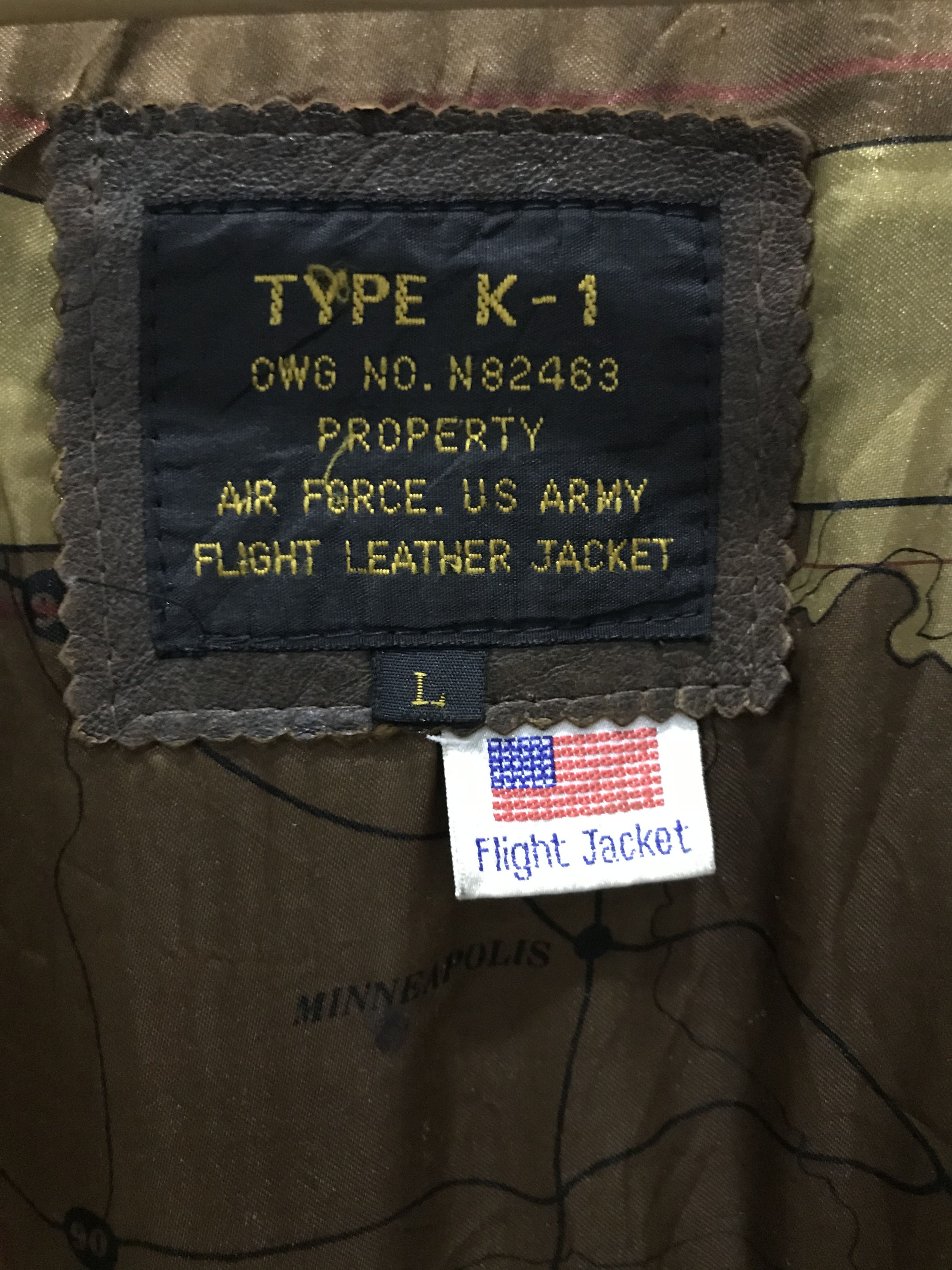 Other Vtg Type K-1 USAF Army Leather Flight Jacket Size US L / EU 52-54 / 3 - 21 Thumbnail