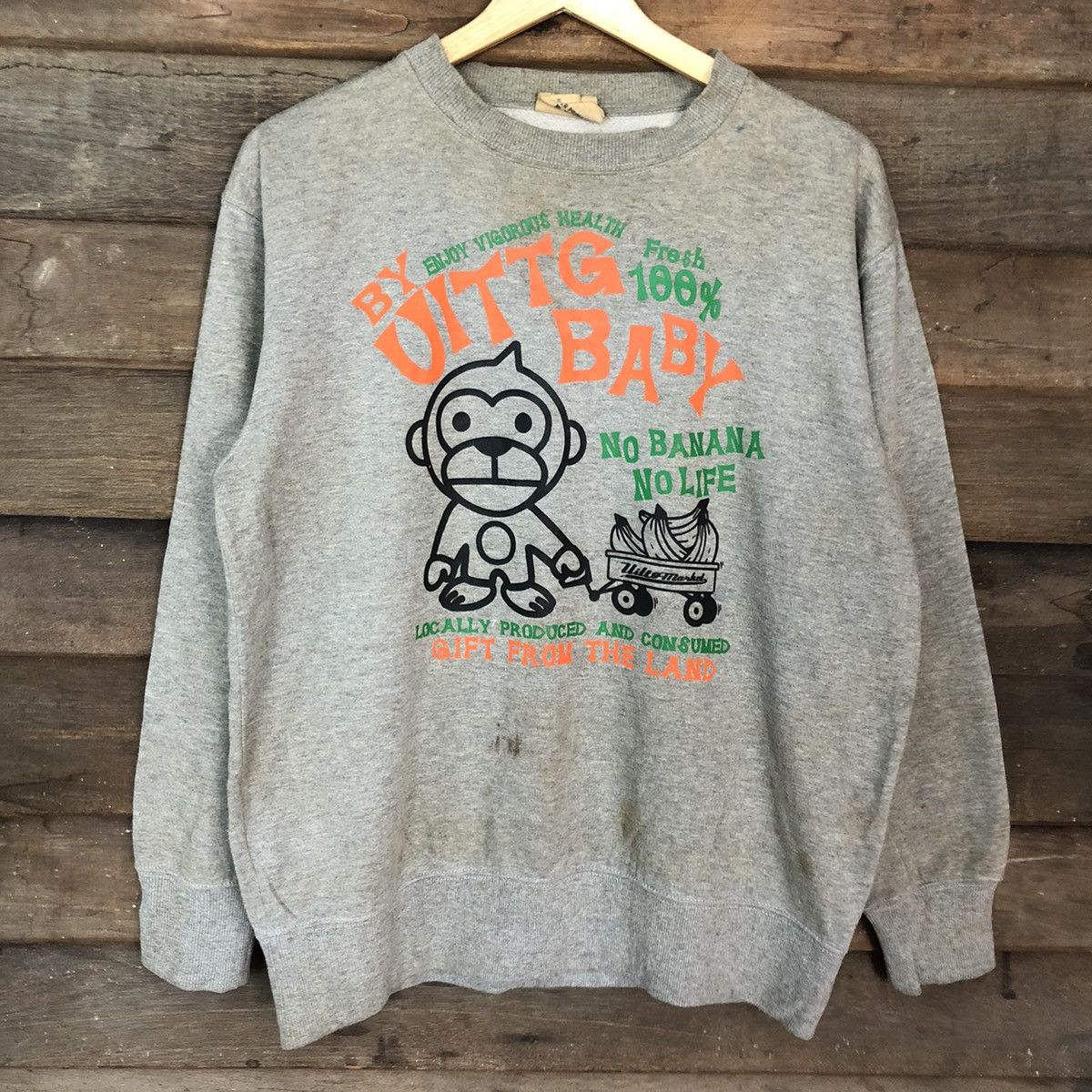 Japanese Brand DLL Uittg Baby vintage dirty worn faded Sweatshirt #c1200 Size US L / EU 52-54 / 3 - 8 Thumbnail