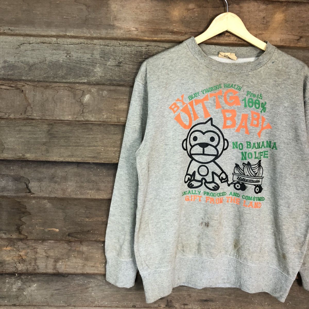Japanese Brand DLL Uittg Baby vintage dirty worn faded Sweatshirt #c1200 Size US L / EU 52-54 / 3 - 7 Thumbnail