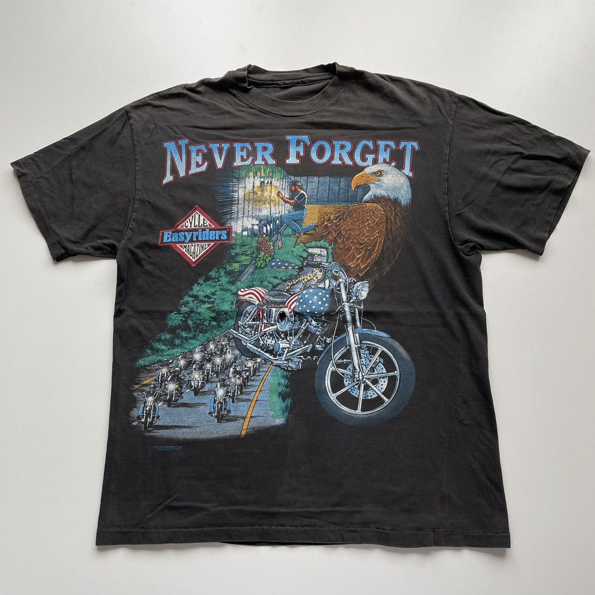 image of Harley Davidson x Vintage 90's Easy Rider Biker Graphic T Shirt Faded in Black, Men's (Size Large)