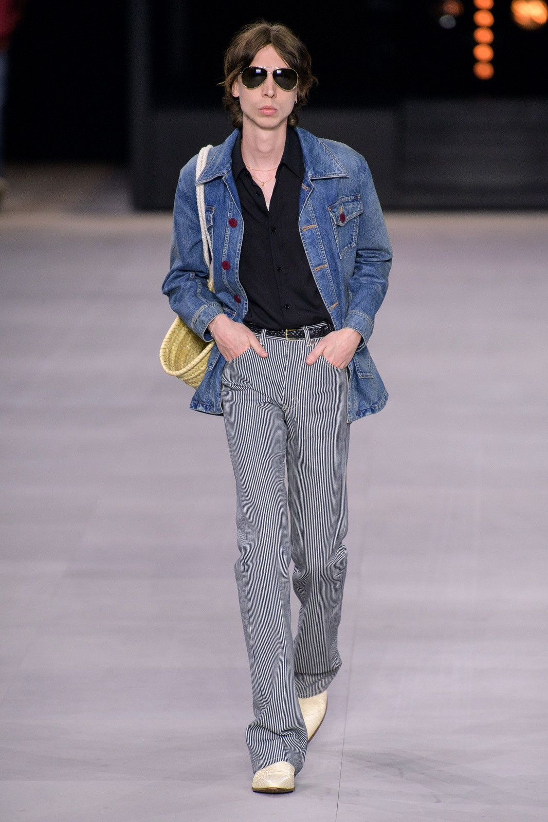 Celine × Hedi Slimane CELINE SS20 SERGE FLARE STRIPED DENIM JEANS