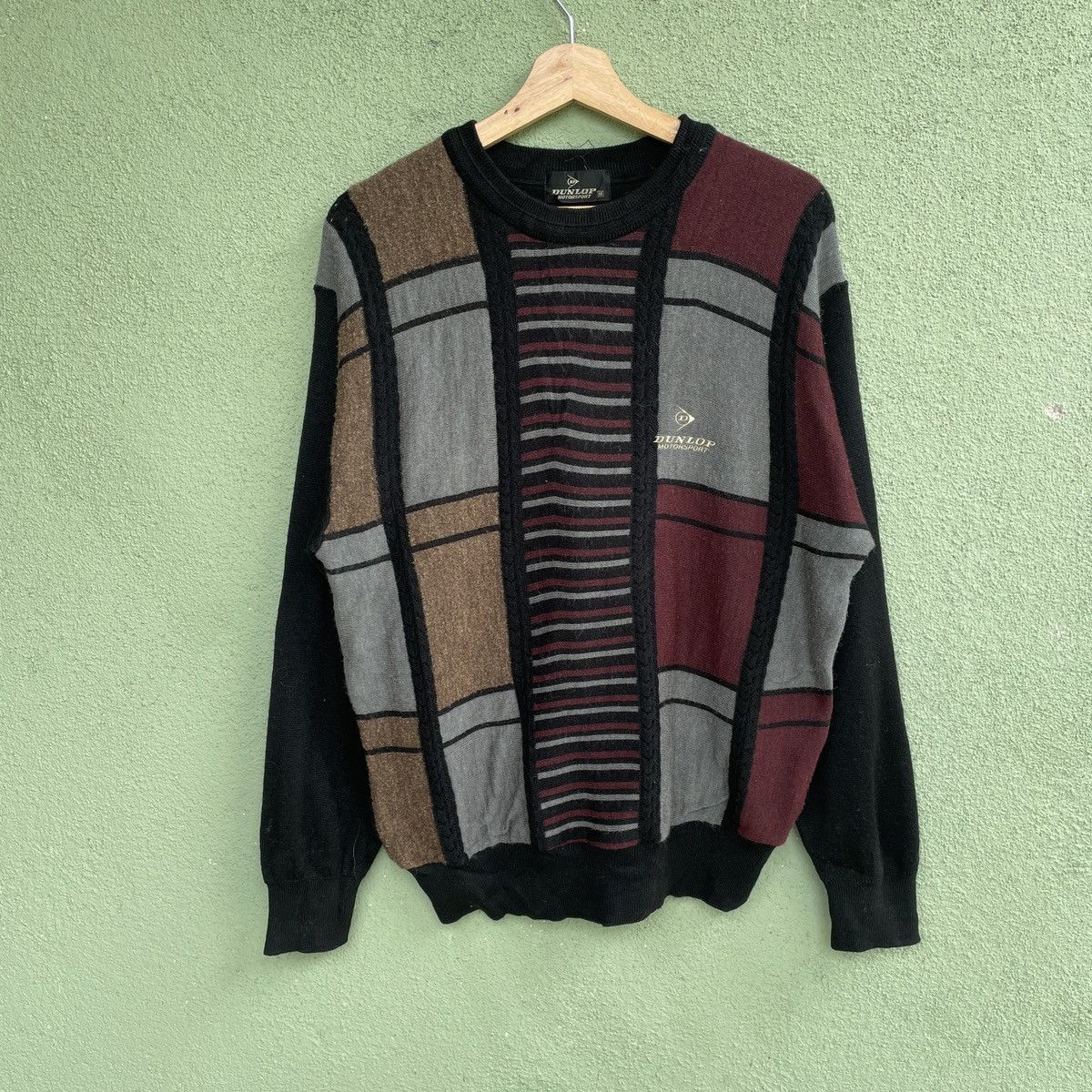 image of Aran Isles Knitwear x Coloured Cable Knit Sweater VTG Dunlop Motorsport Embroidery Pullover Knitwea