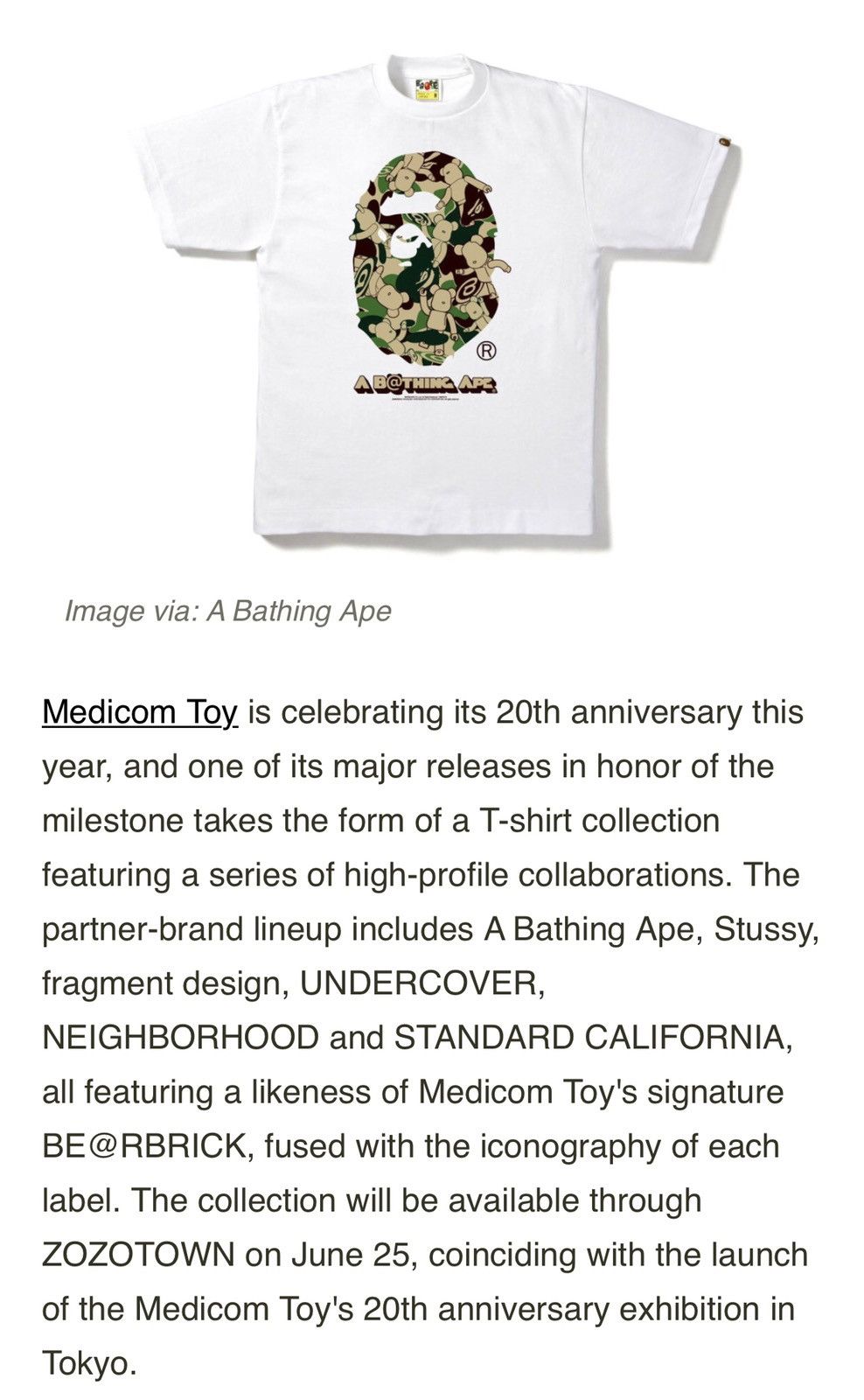 Bape OG A Bathing Ape x MEDICOM TOY Bear Tee Size US L / EU 52-54 / 3 - 2 Thumbnail