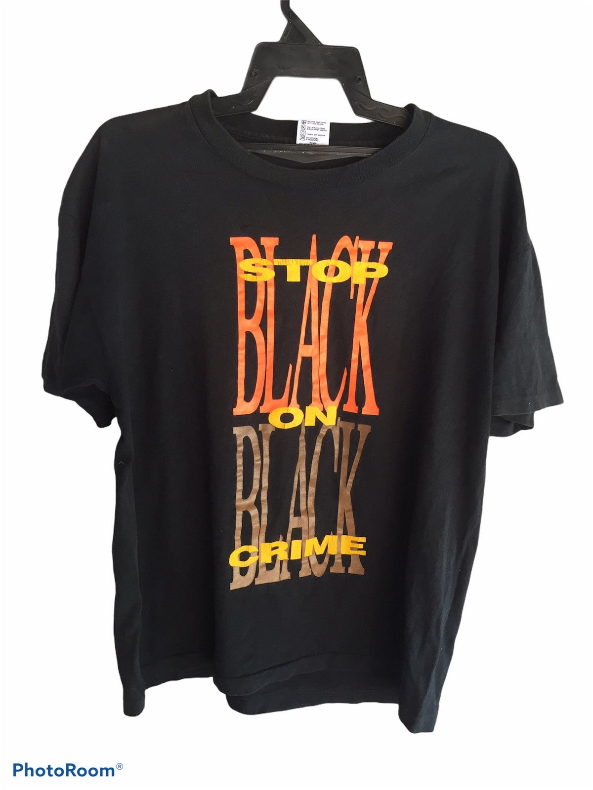 image of Made In USA x Vintage 90's Vintage Stop Black On Black Crime Stand For Black Shirt in Bandtees (Siz