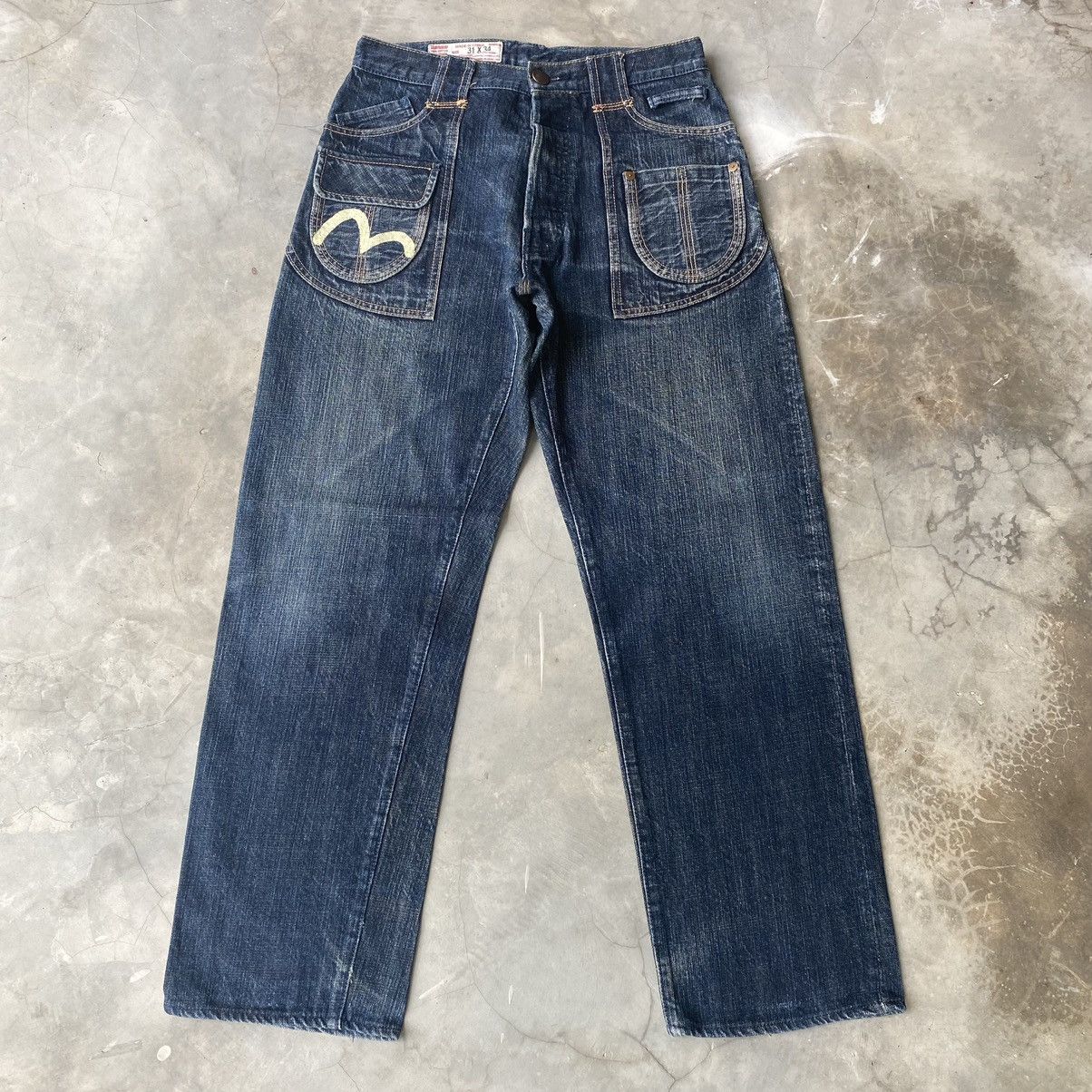 Vintage evisu yamane selvedge denim bush jeans multi pocket