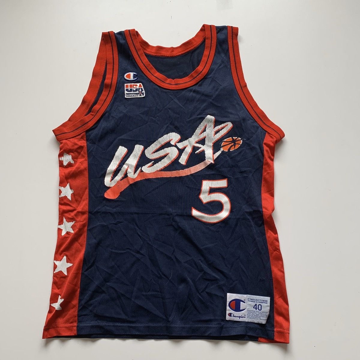 image of Vintage 90's Olympic Usa Basketball Hill Champion Jersey in Blue, Men's (Size Medium)