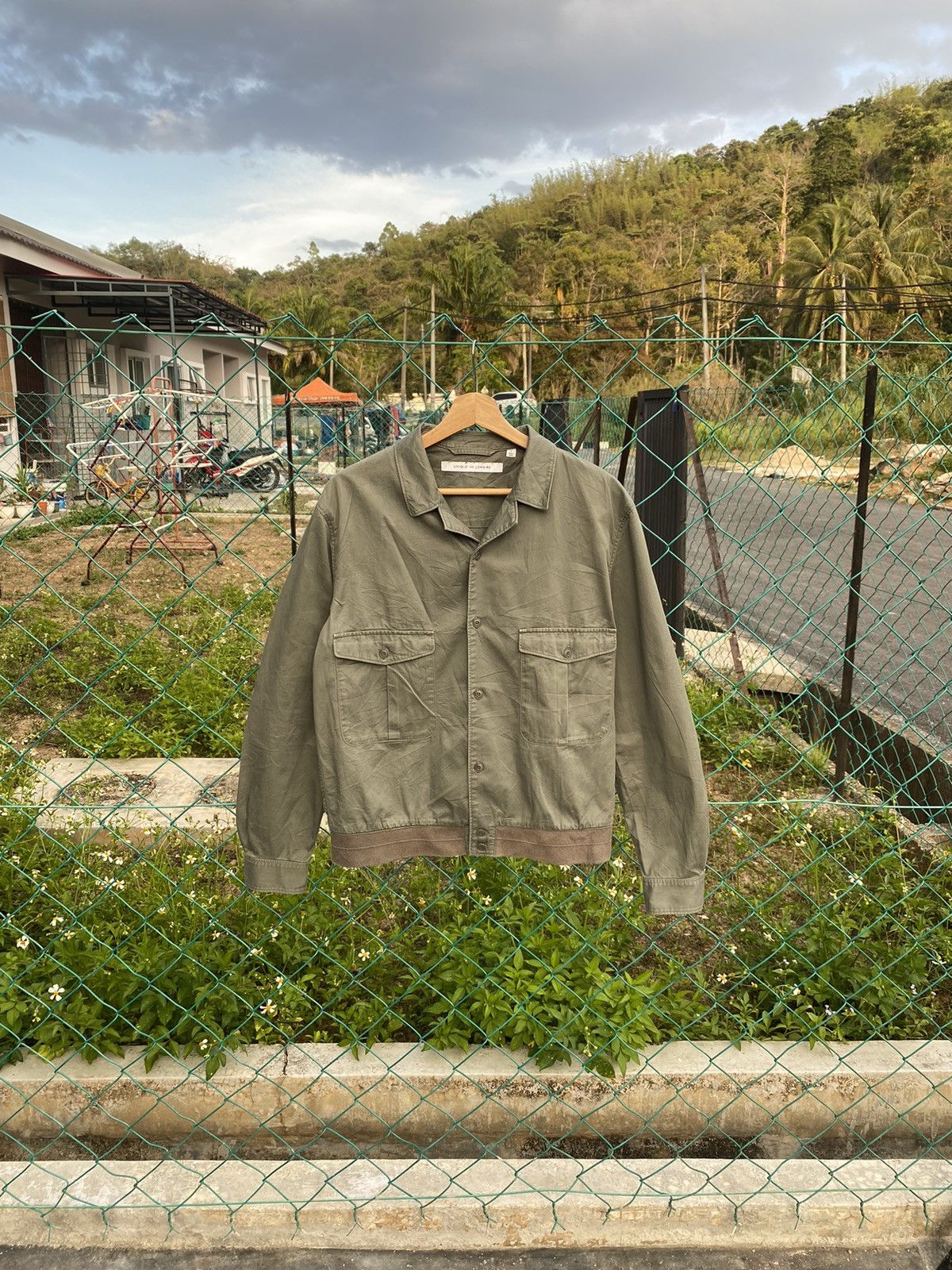 image of Steals Uniqlo X Lemaire Button Up Jacket in Olive Green, Women's (Size Large)