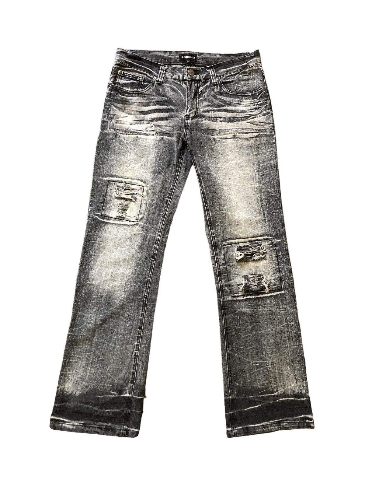image of Lowbox Distressed Claw Mark Flared Jeans in Black, Men's (Size 32)