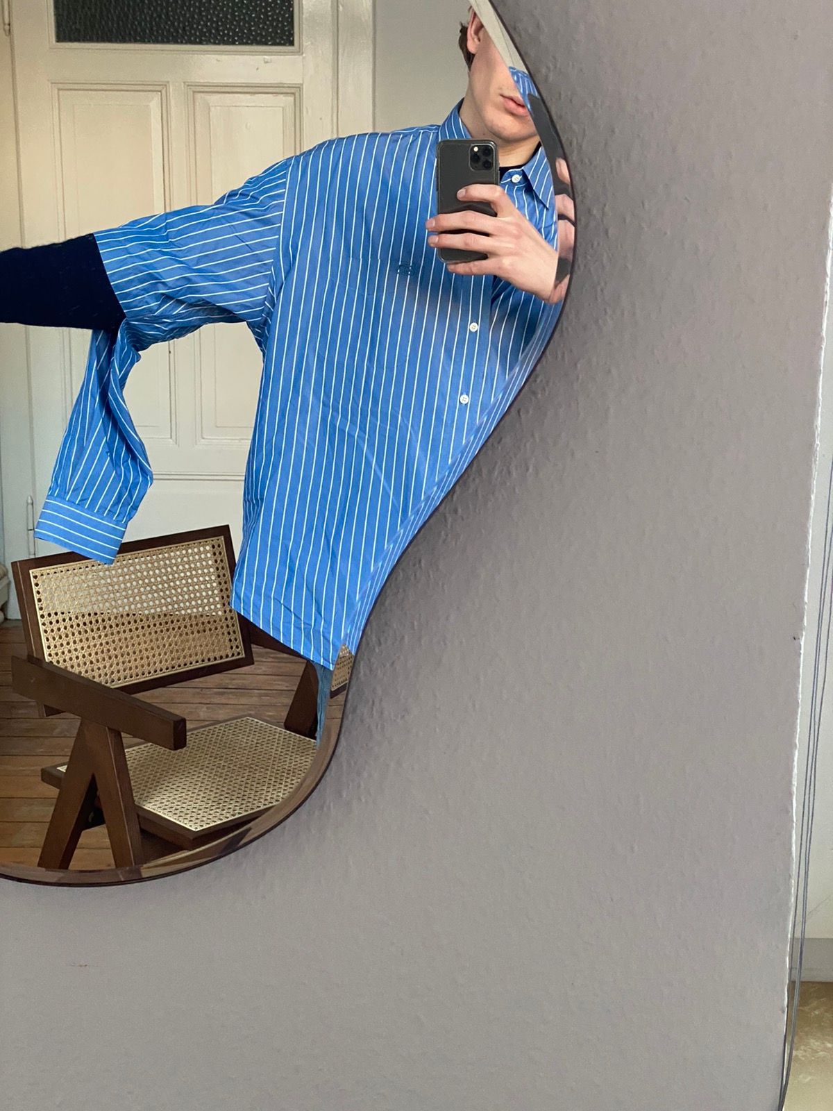 1000$ Balenciaga Striped deconstructed Shirt Logo Blue