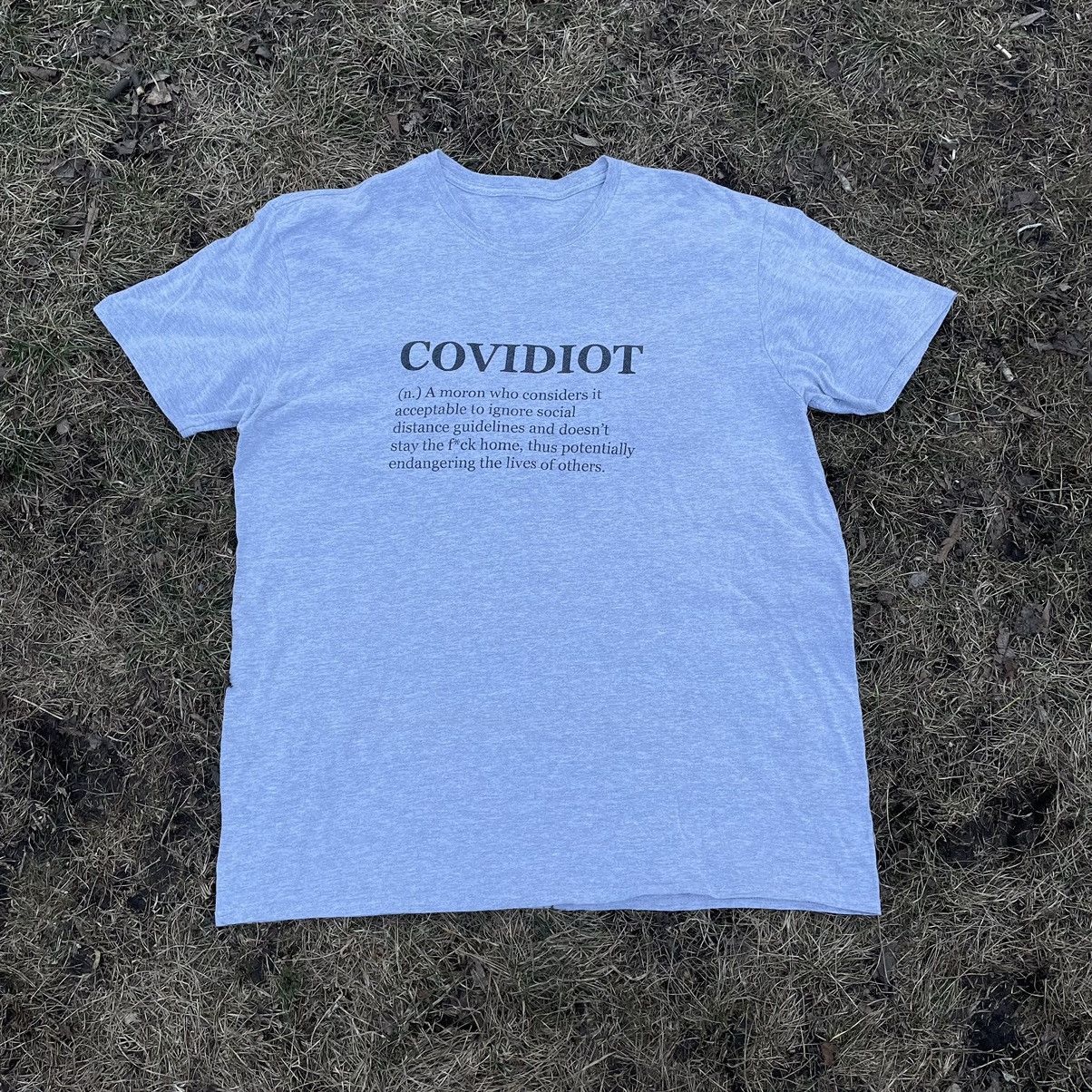 Vintage Y2K Graphic Tee Covidiot Pandemic Streetwear Blue Grunge XL Size US XL / EU 56 / 4 - 1 Thumbnail
