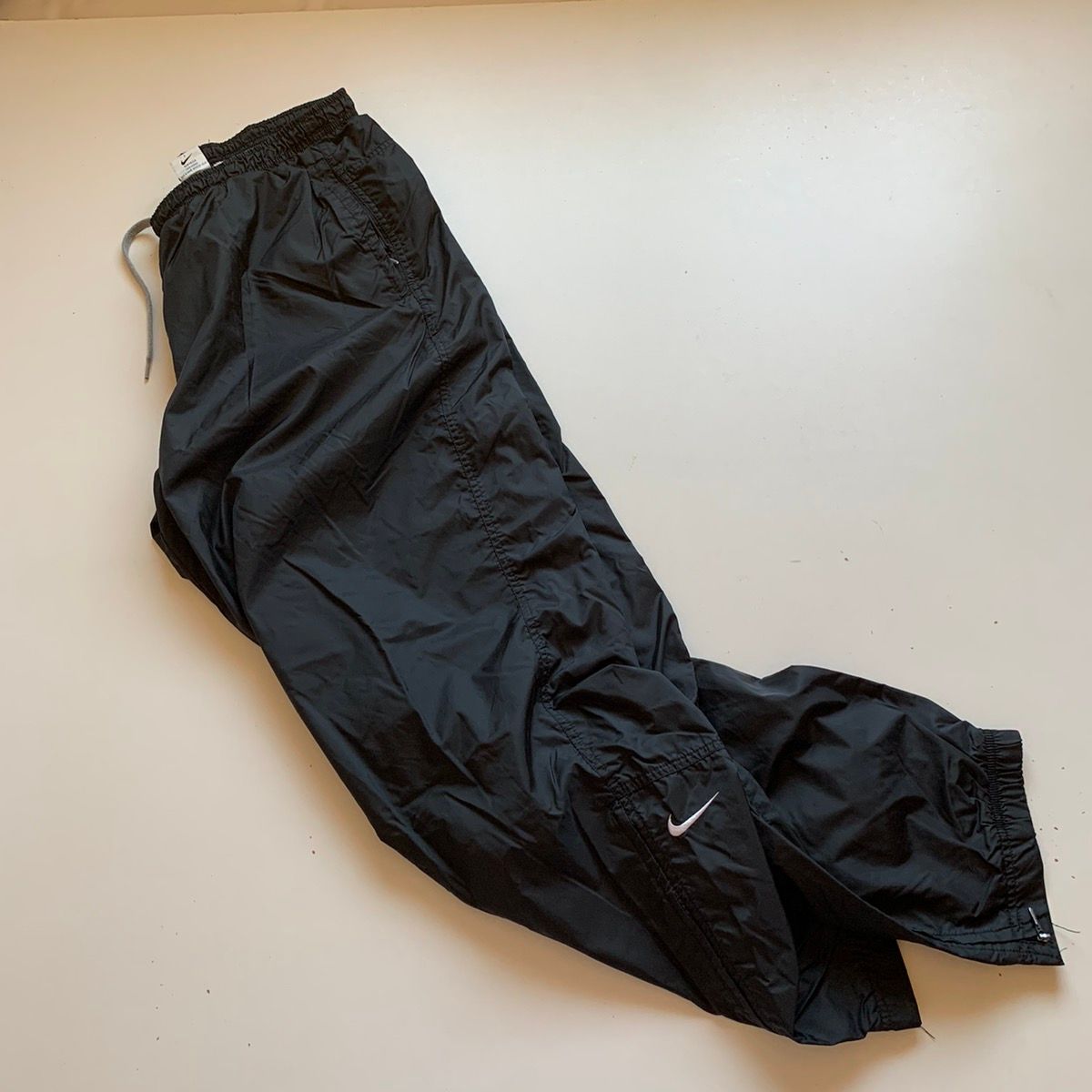 Pre-owned Nike X Vintage 90's Nike Embroidered Swoosh Track Pants Black/white