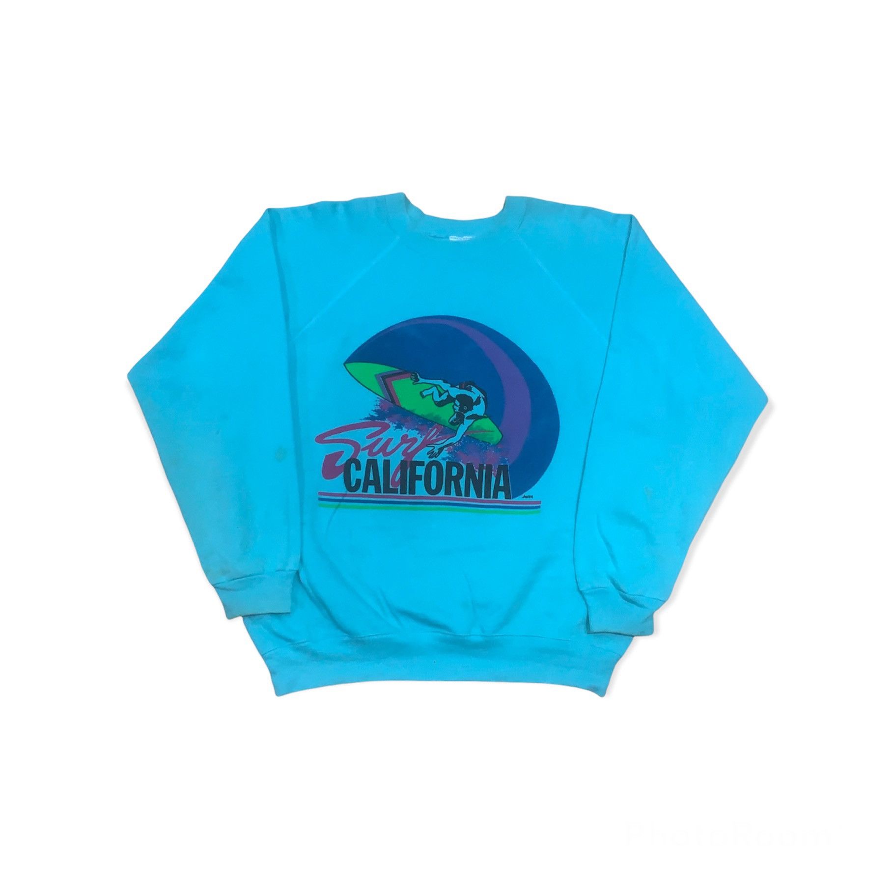 Image of Hanes x Surf Style Vintage Surf California Sweatshirts in Light Blue, Men's (Size XL)