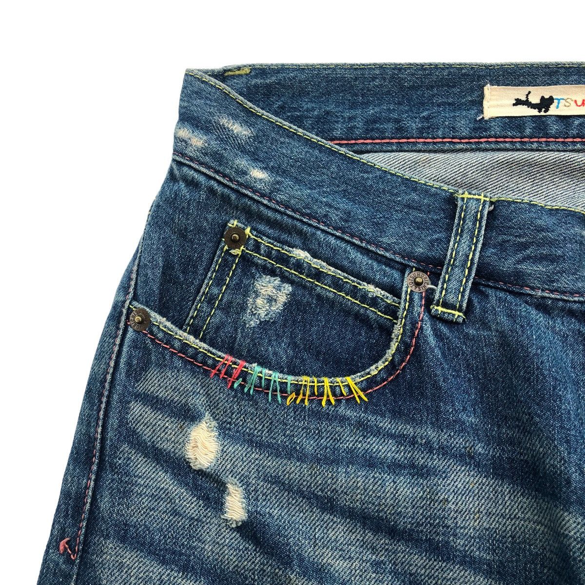 Issey Miyake Tsumori Chisato Ripped Distressed Little Rainbows Embroidery Size US 30 / EU 46 - 3 Thumbnail