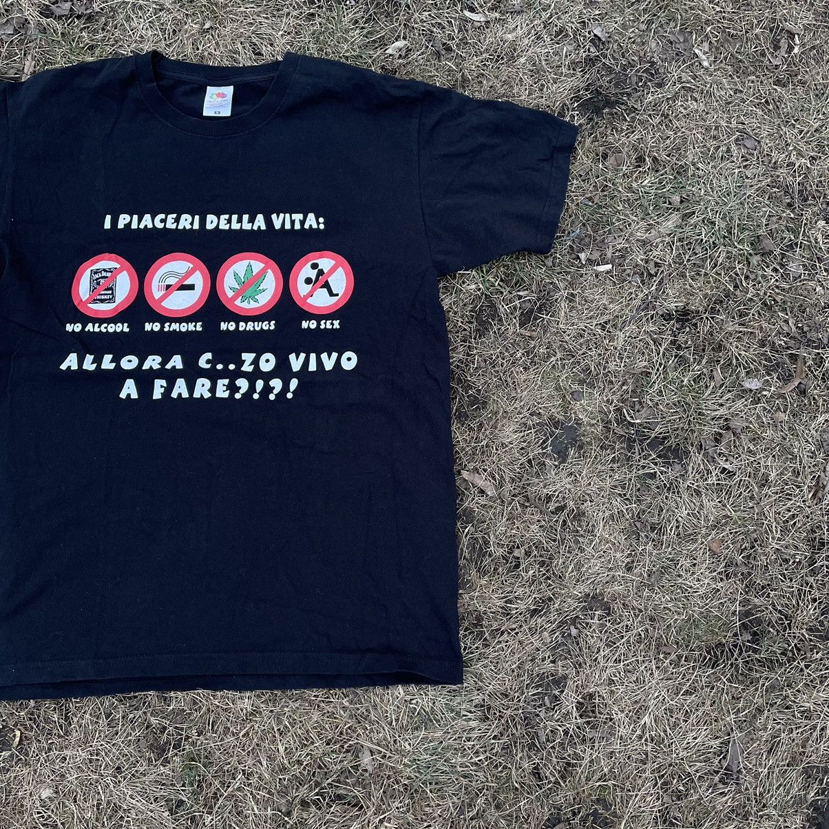 Vintage Vintage Y2K Graphic Tee Italian Text Faded Black Grunge XL Size US XL / EU 56 / 4 - 2 Thumbnail
