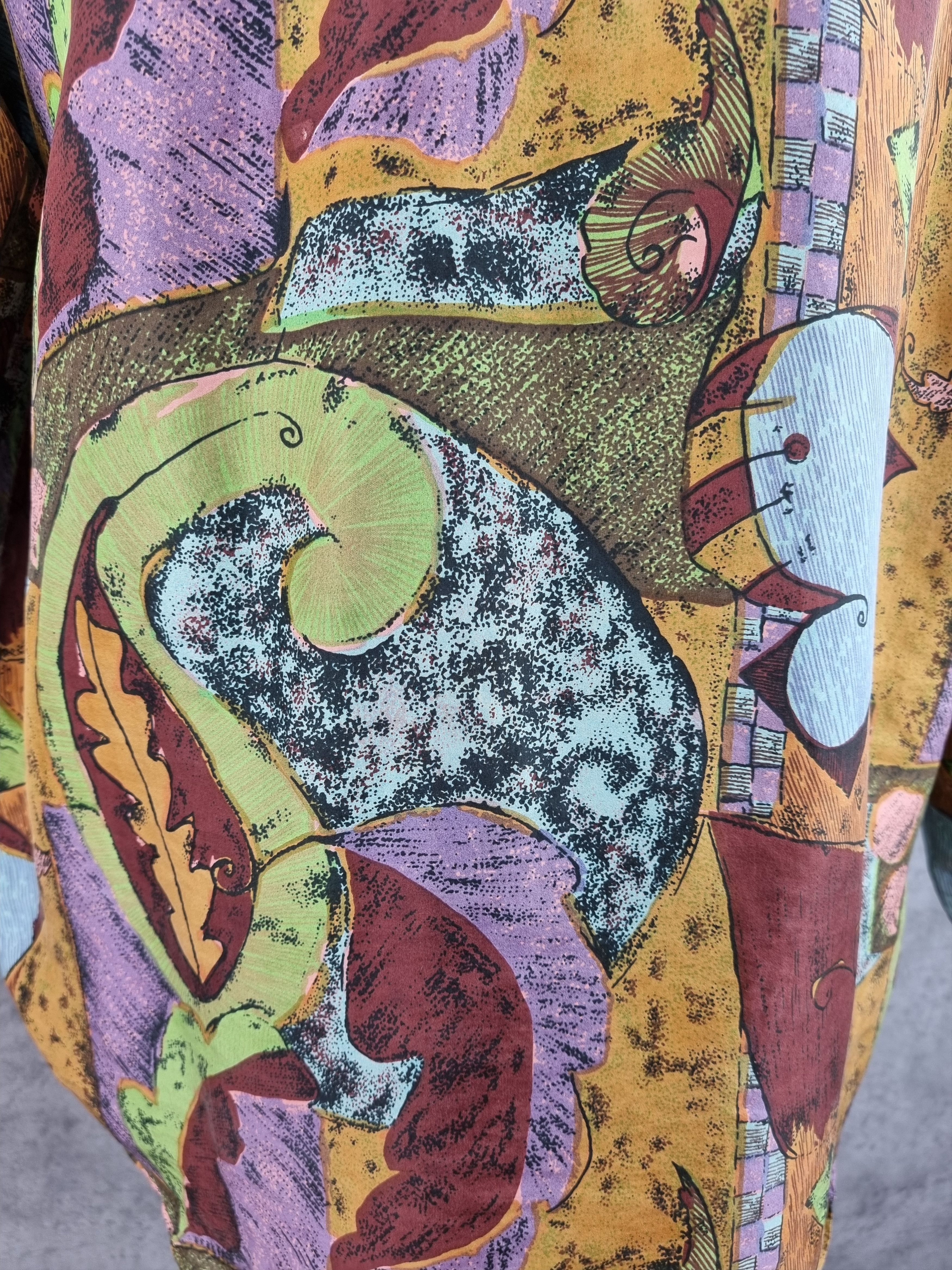 Vintage 70s Rare Painting Design Silk Shirt DRIES VAN NOTEN style Size US M / EU 48-50 / 2 - 8 Thumbnail