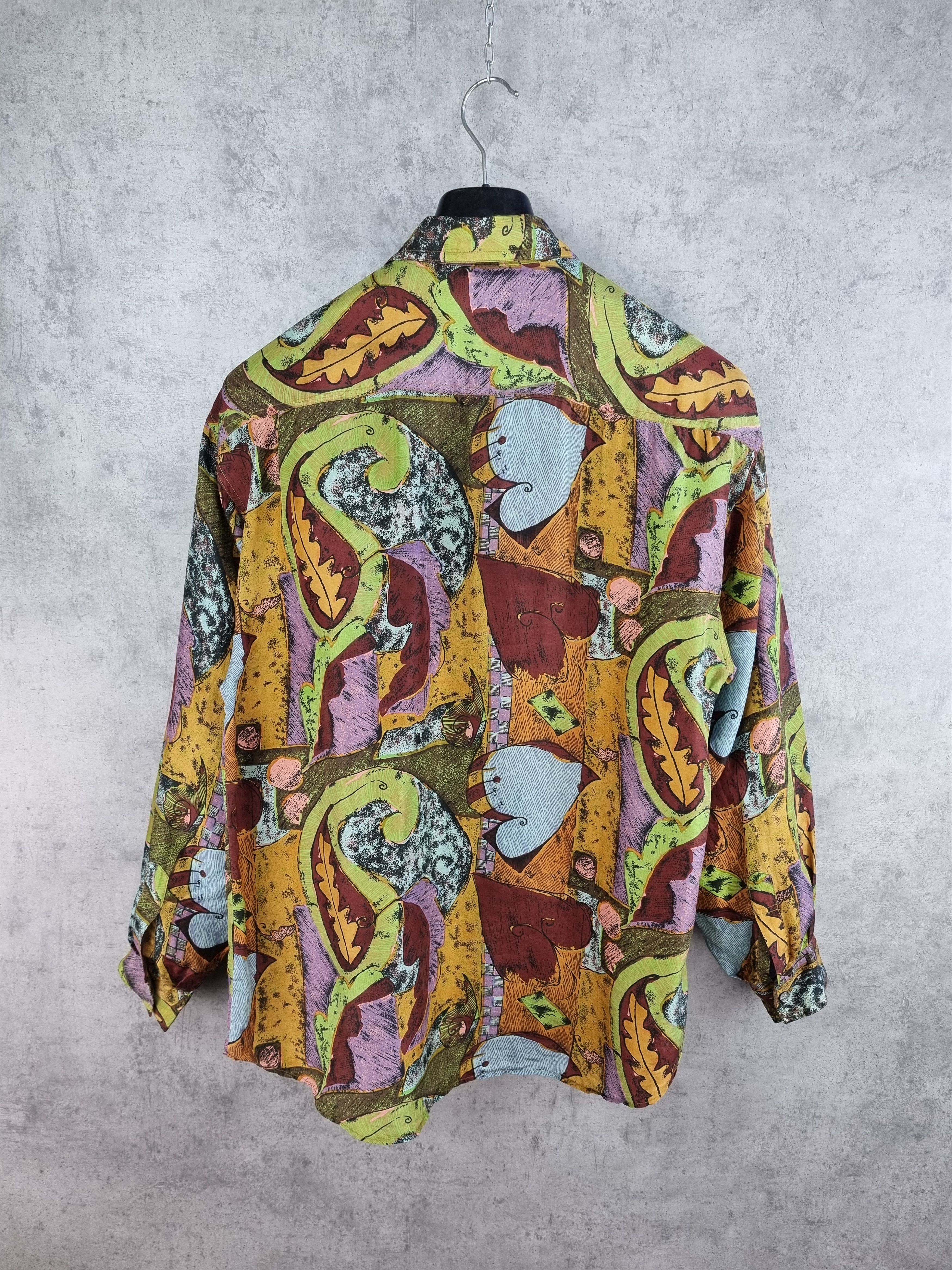 Vintage 70s Rare Painting Design Silk Shirt DRIES VAN NOTEN style Size US M / EU 48-50 / 2 - 2 Thumbnail