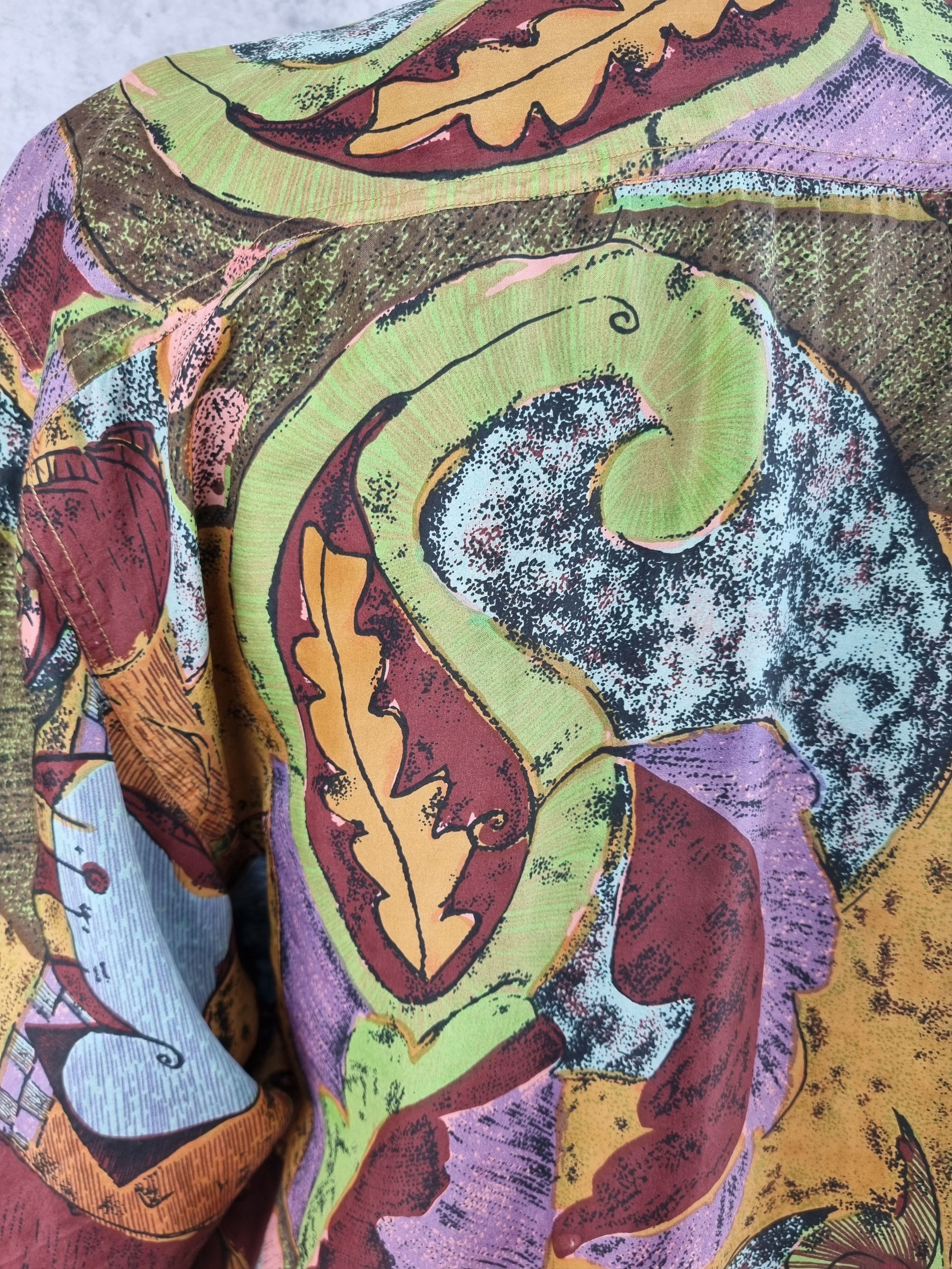 Vintage 70s Rare Painting Design Silk Shirt DRIES VAN NOTEN style Size US M / EU 48-50 / 2 - 7 Thumbnail