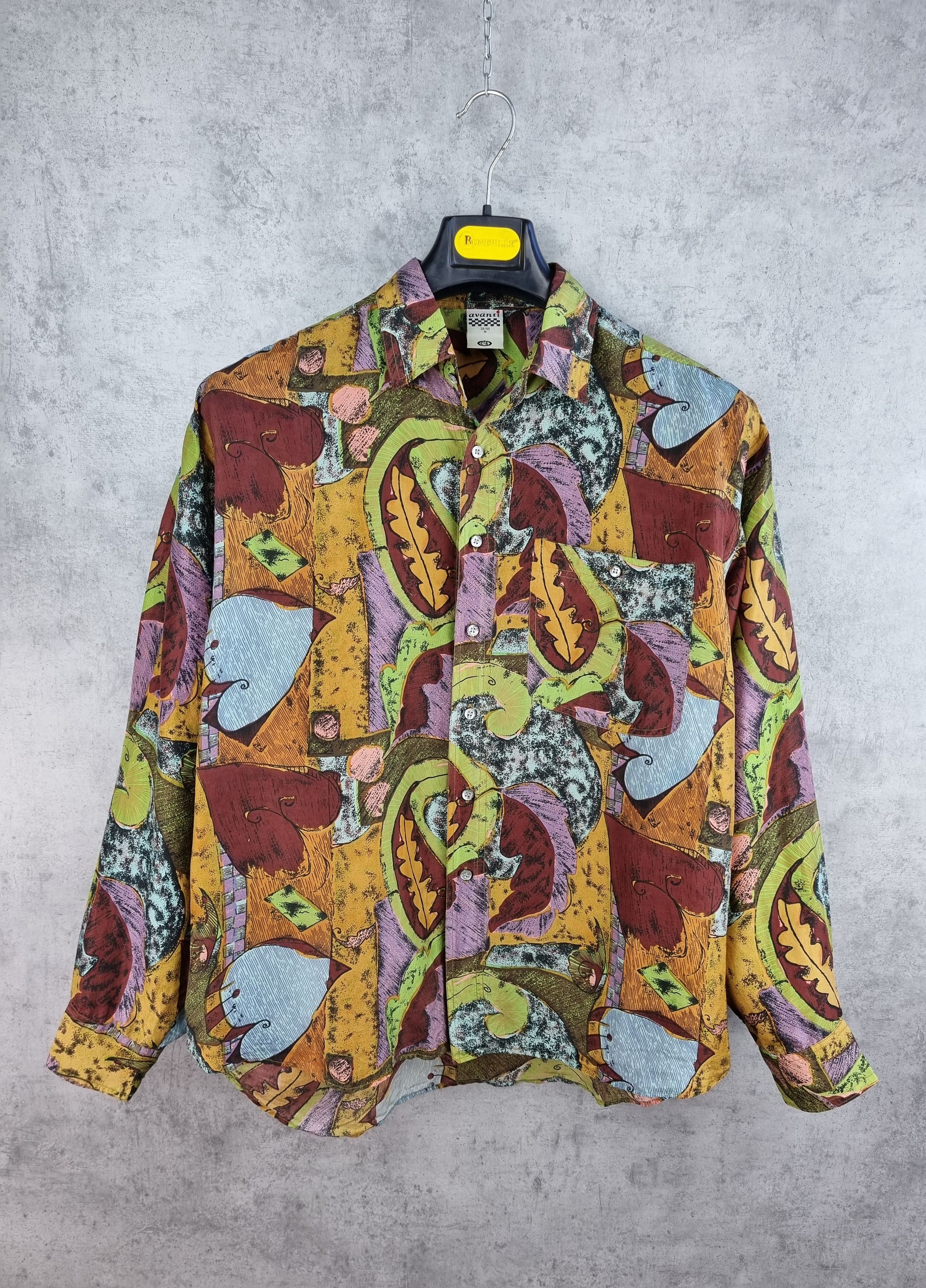 Vintage 70s Rare Painting Design Silk Shirt DRIES VAN NOTEN style Size US M / EU 48-50 / 2 - 1 Thumbnail
