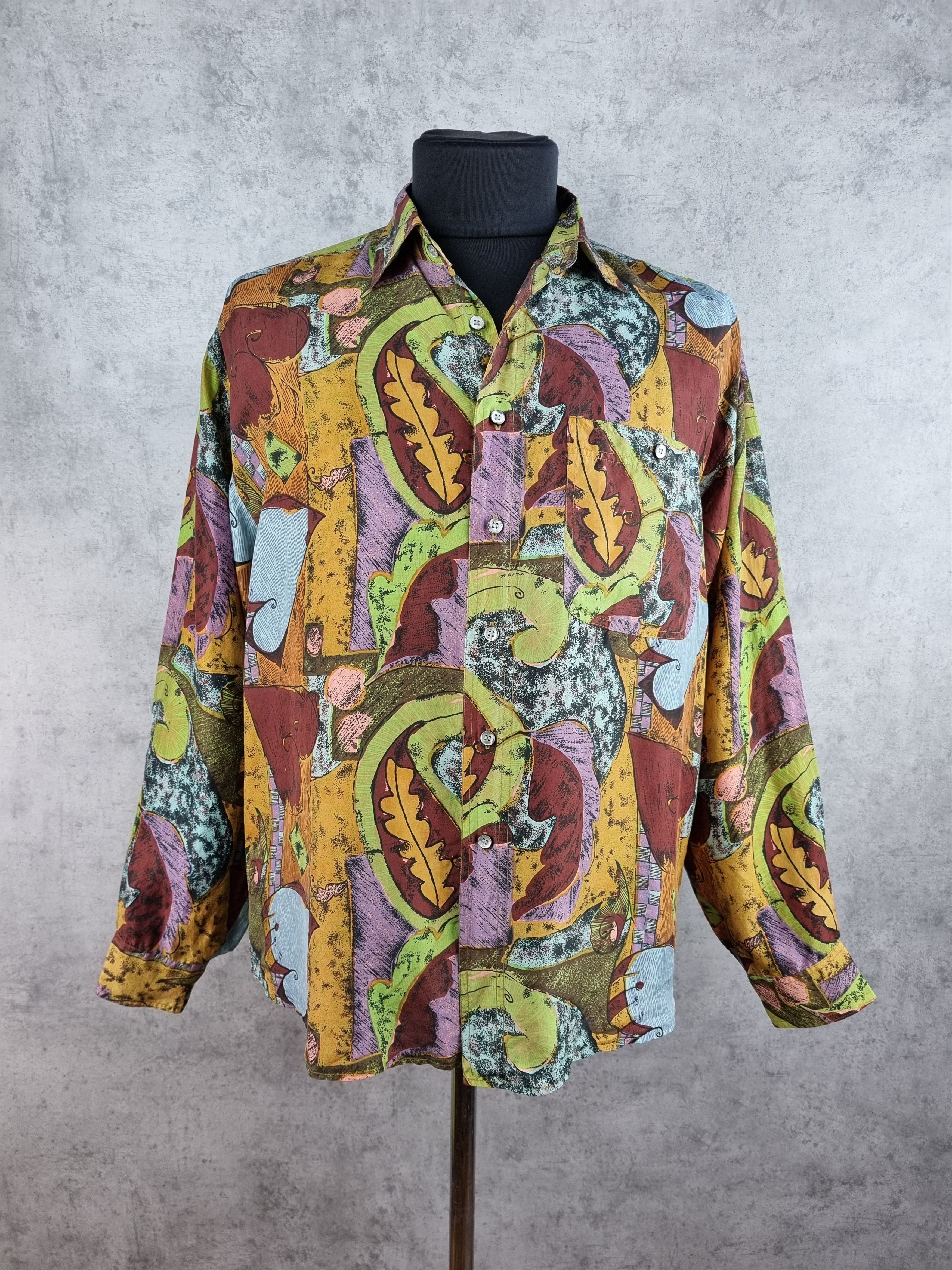 Vintage 70s Rare Painting Design Silk Shirt DRIES VAN NOTEN style Size US M / EU 48-50 / 2 - 4 Thumbnail