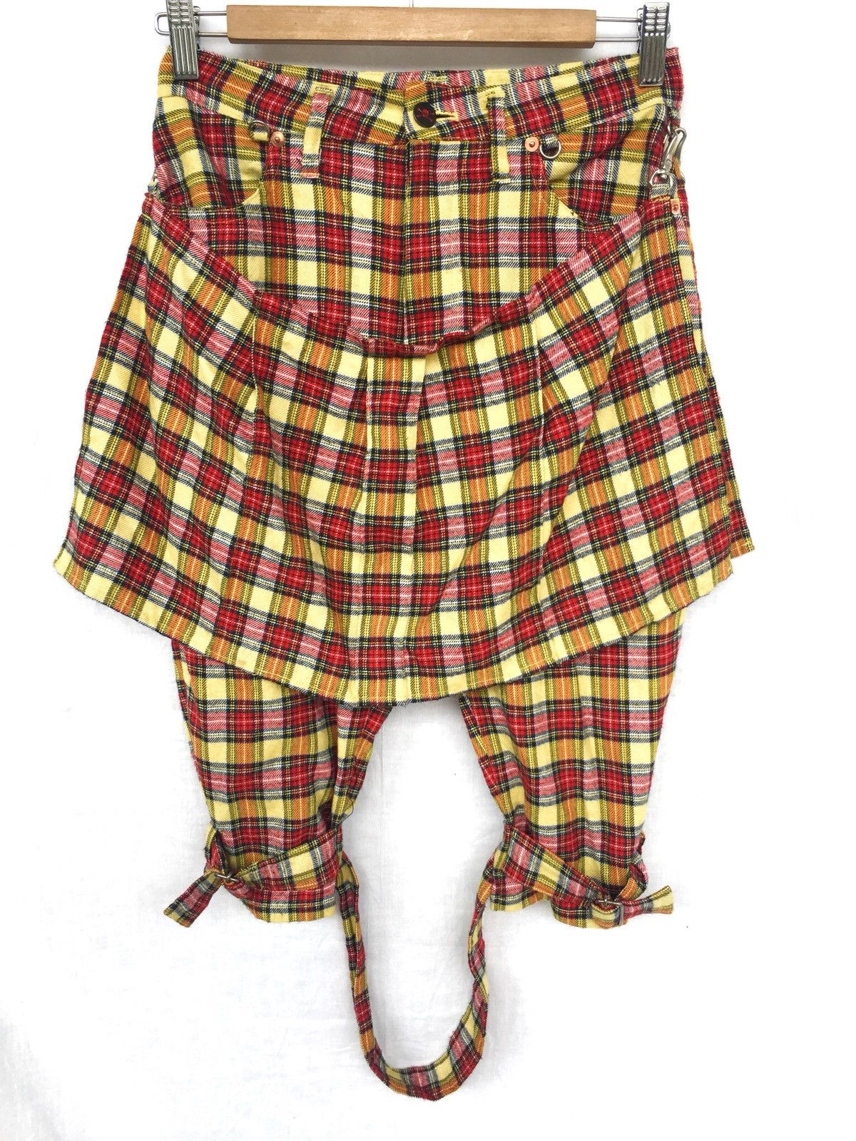 A.F.F.A. 🇯🇵 Made Plaid Tartan Zipper Strap Bondage Pants Size US 27 - 3 Thumbnail