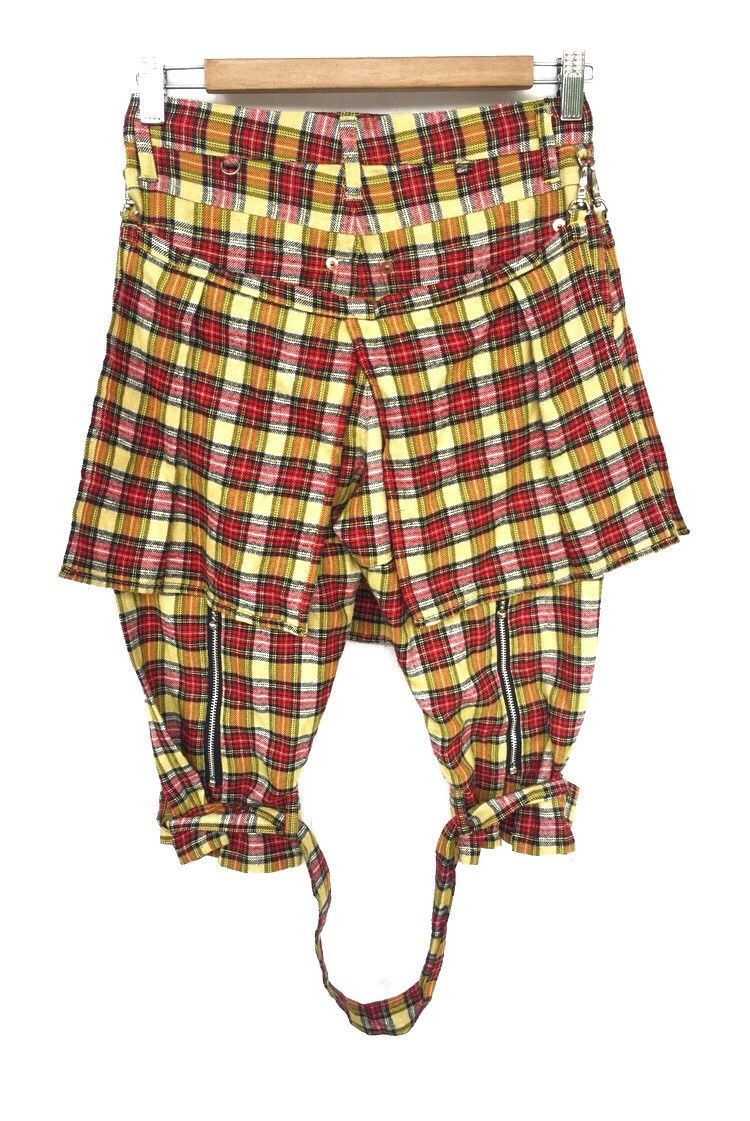 image of Lovers Rock x Seditionaries Made Plaid Tartan Zipper Strap Bondage Pants in Yellow Plaid (Size 27)