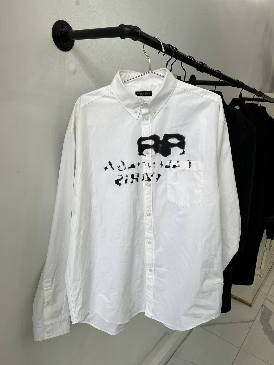 Balenciaga Dirty Paris Logo Cotton-poplin Shirt - White And Black | Grailed