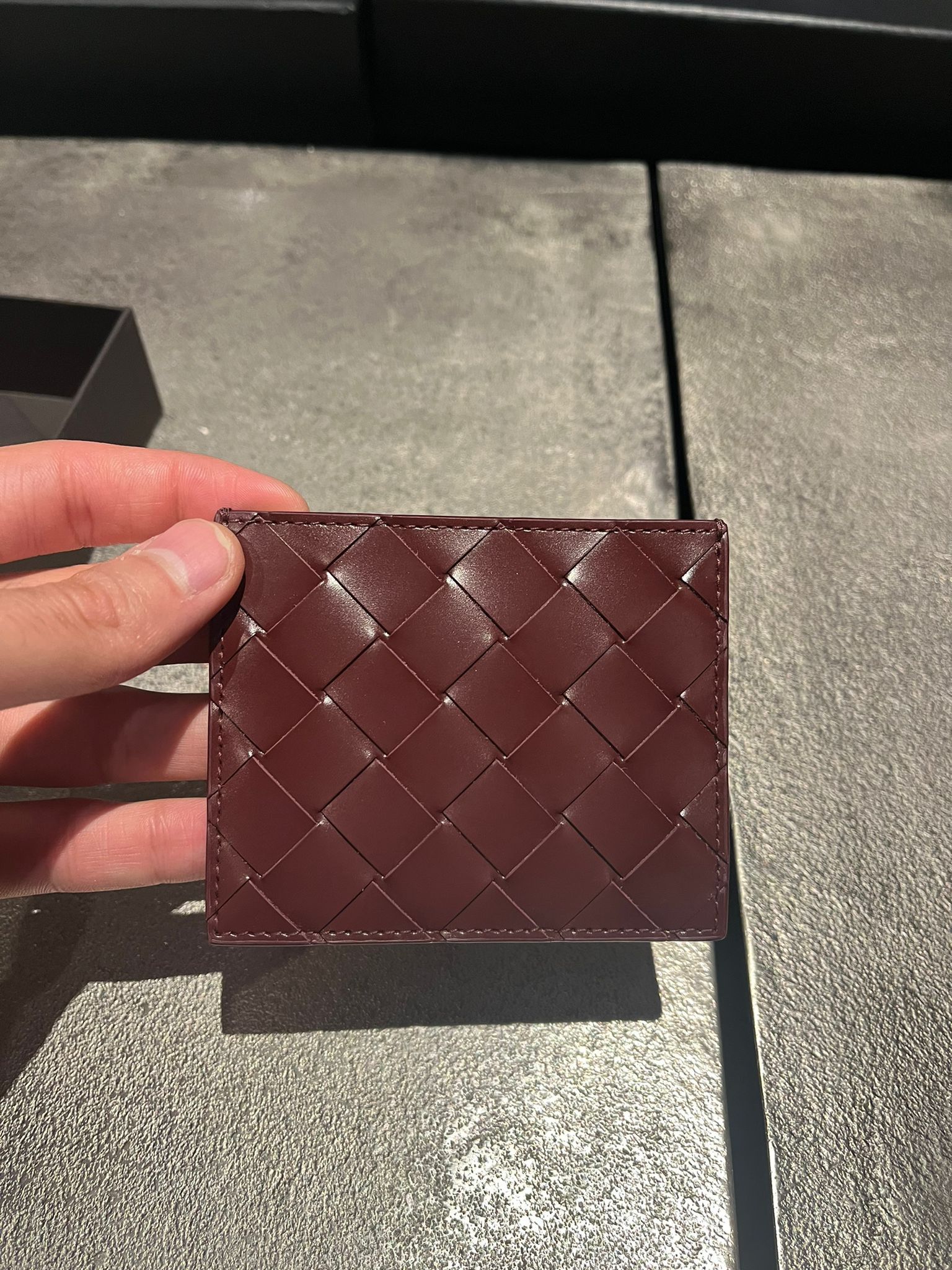 Bottega Veneta Intrecciato Leather Card Holder in Burgundy