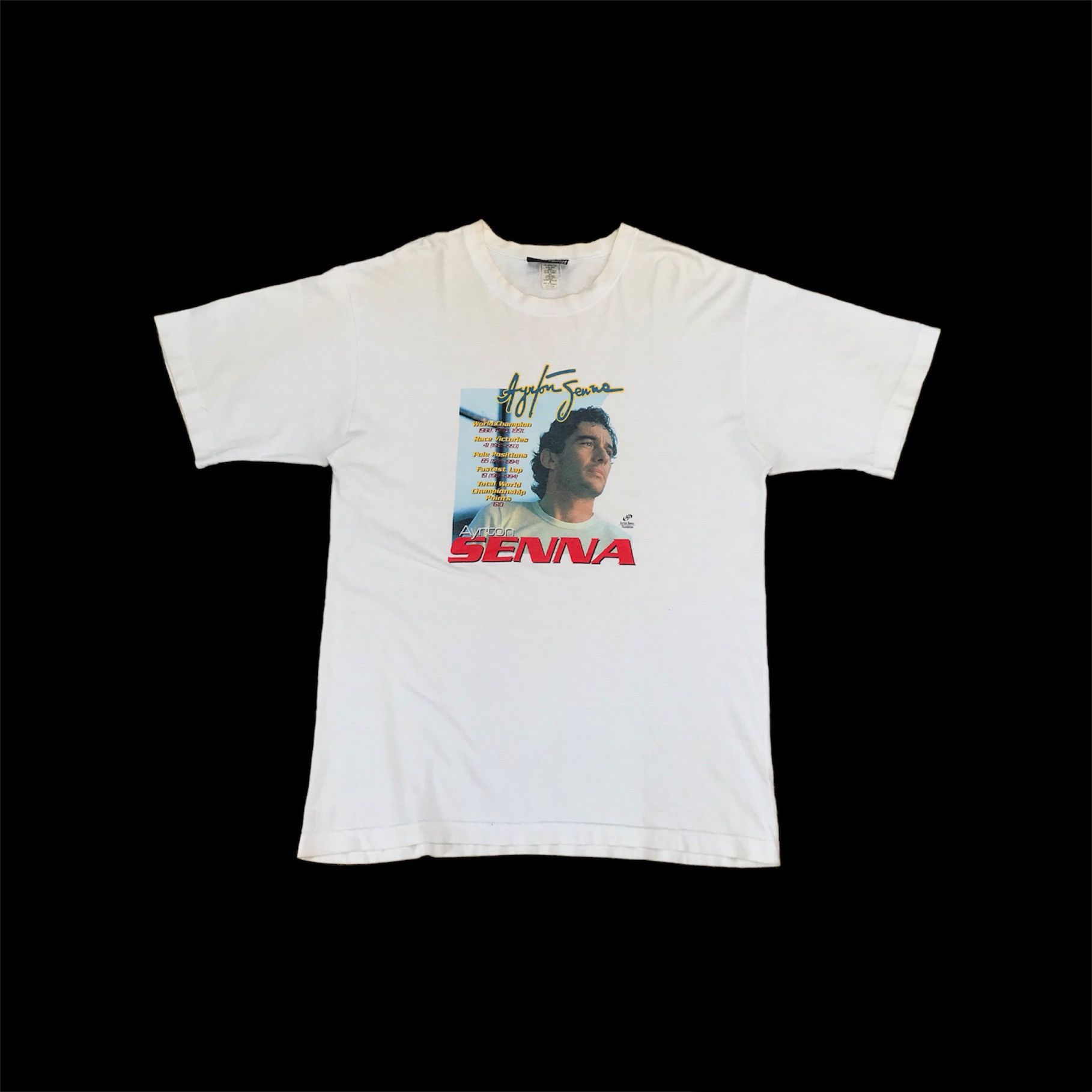image of Formula Uno x Racing Vintage Ayrton Senna The Legend F1 Grand Prix Tees in Blue, Men's (Size Large)
