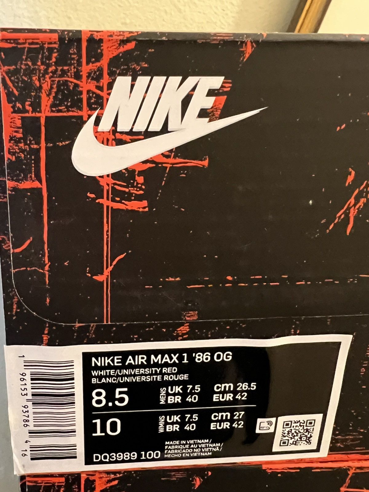 Nike NEW Nike Air Max 1 '86 OG White University Red size 8.5 Size US 8.5 / EU 41-42 - 6 Thumbnail