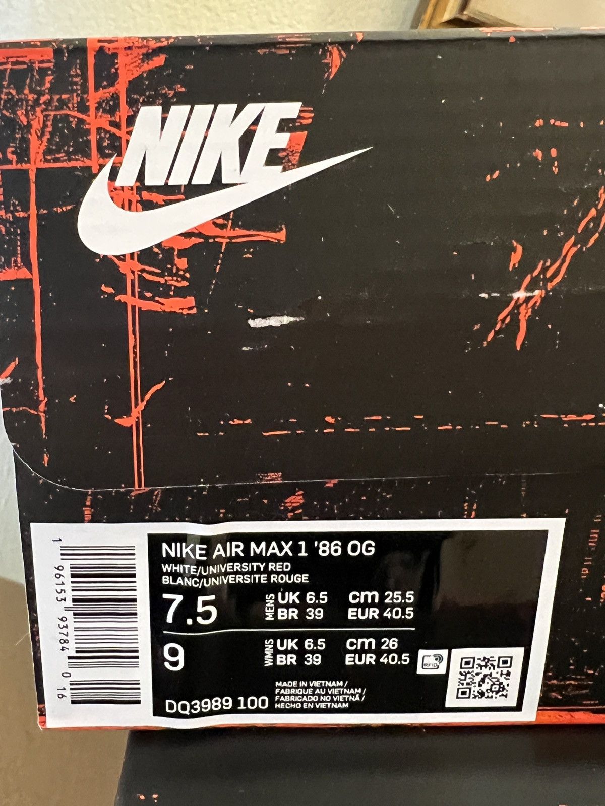 Nike NEW Nike Air Max 1 '86 OG White University Red size 7.5 Size US 7.5 / EU 40-41 - 6 Thumbnail